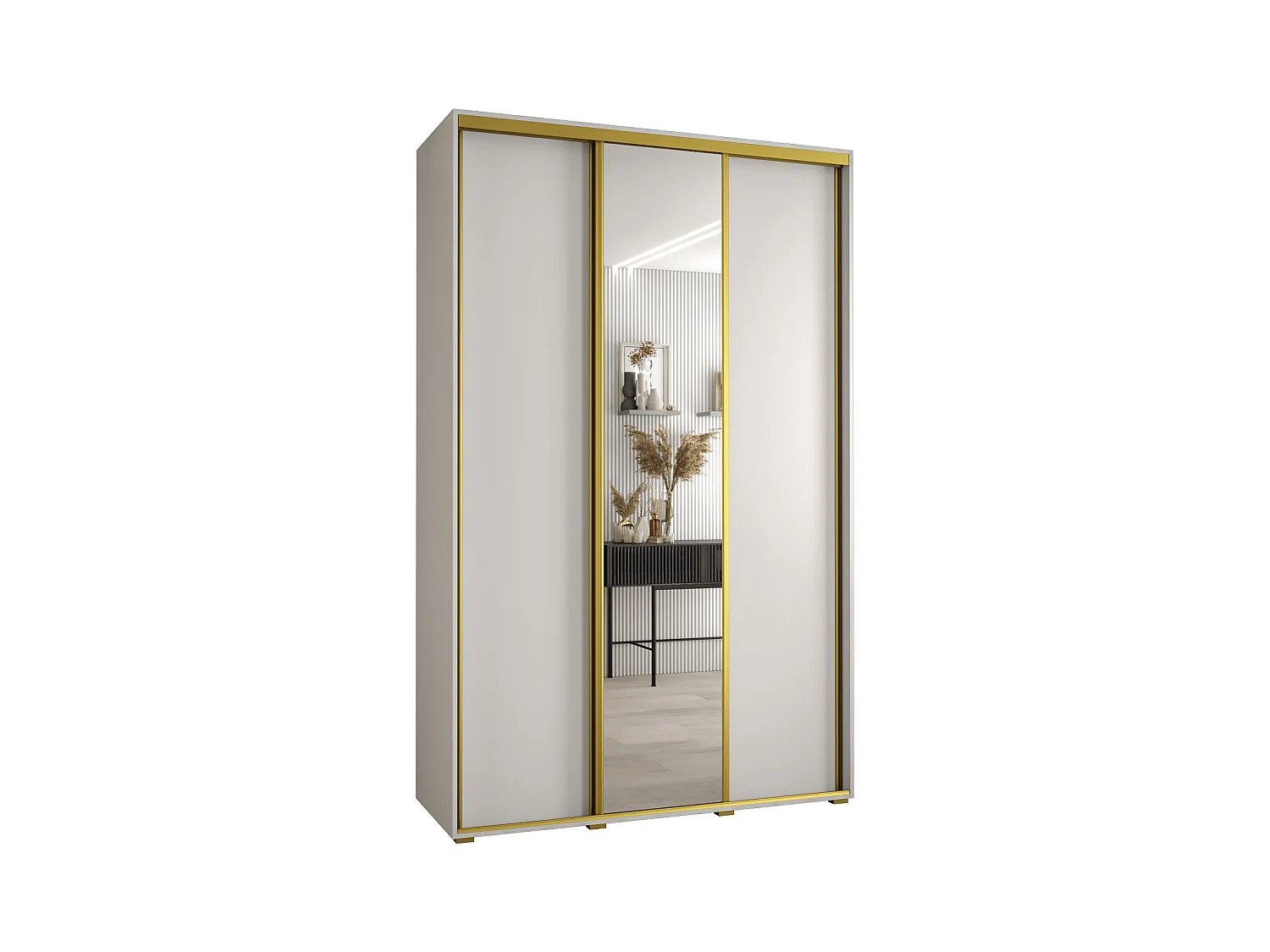 ARMOIRE DAVOS 3 À PORTES COULISSANTES 235,2/160/60 3 portes (Blanc/Blanc/Or)
