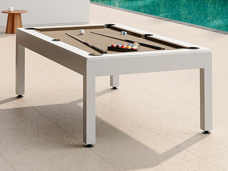 Biljart voor buiten, wit en taupegrijs met hoes - L213,4 x D121,1 x 79,7 cm - STAZIO