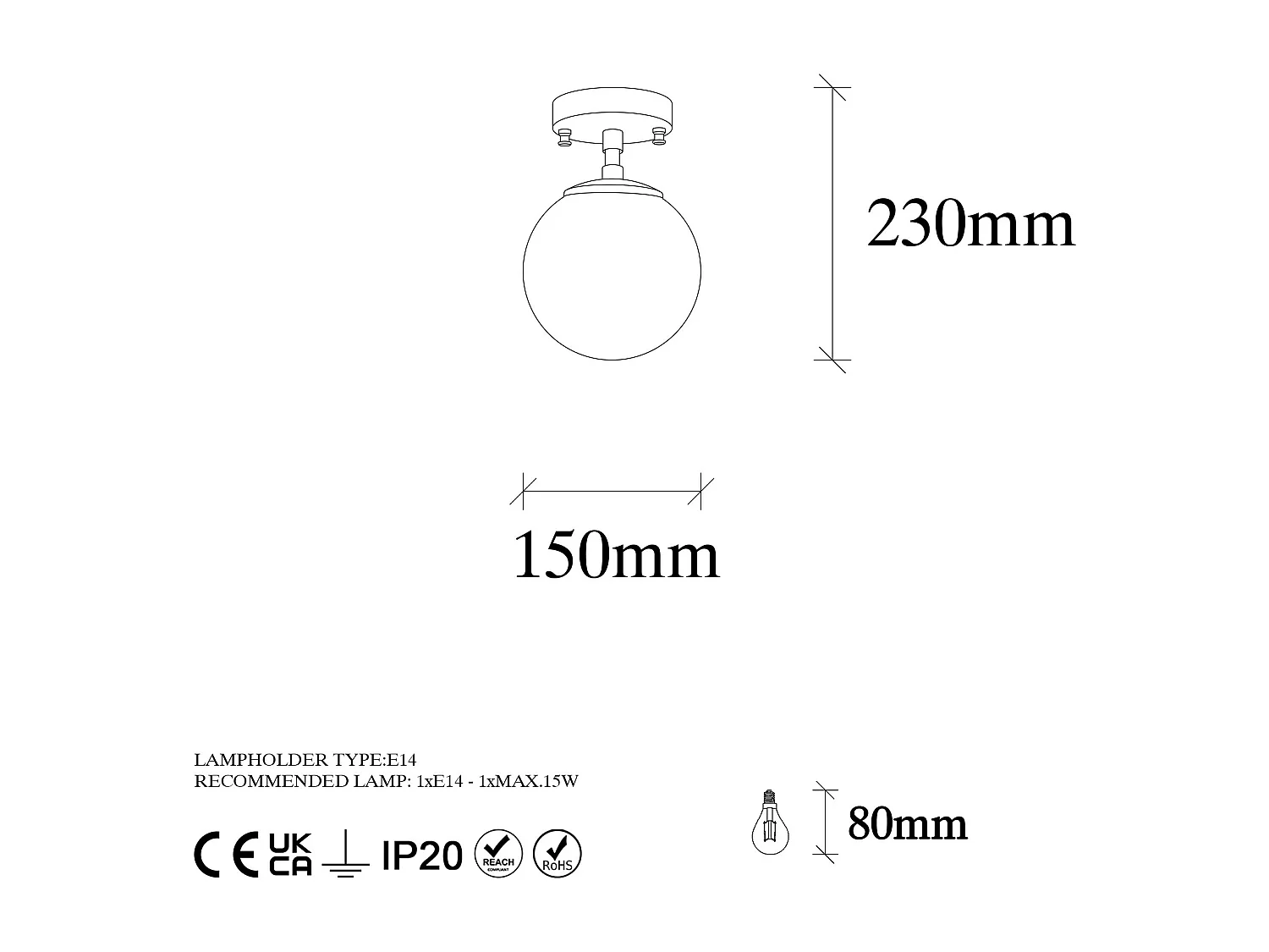 Plafoniera con sfera D.15 x H.23 cm in Metallo Dorato e Bianco - DAMAR