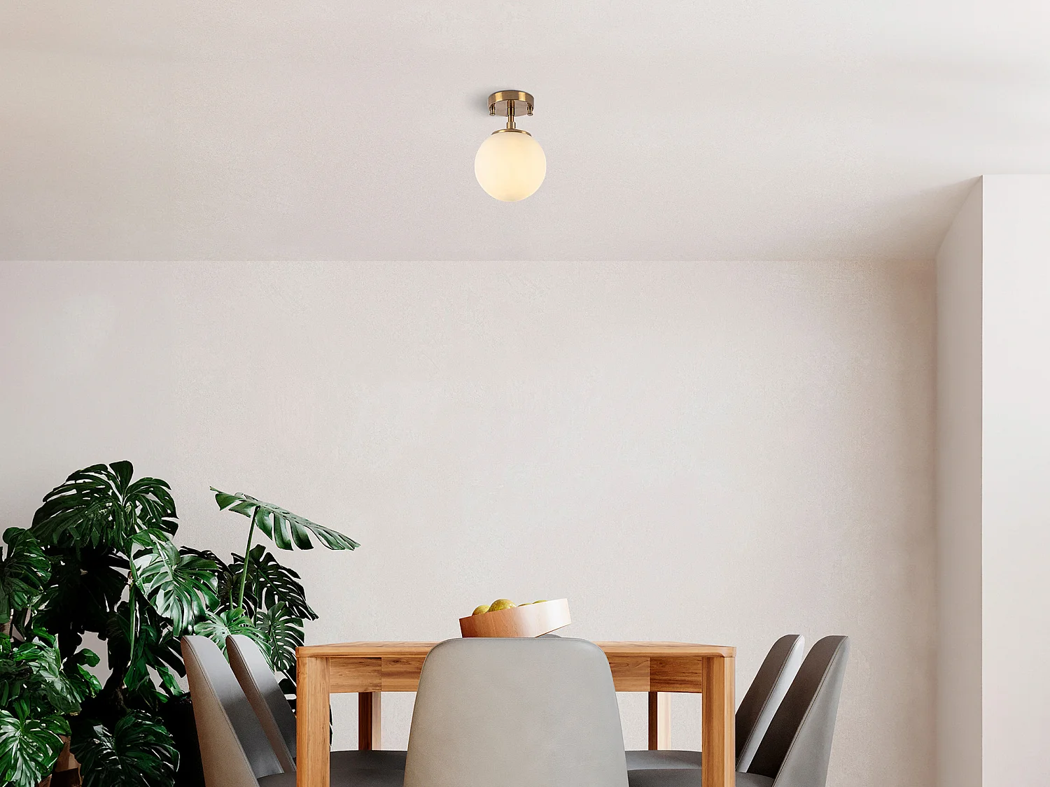 Plafoniera con sfera D.15 x H.23 cm in Metallo Dorato e Bianco - DAMAR