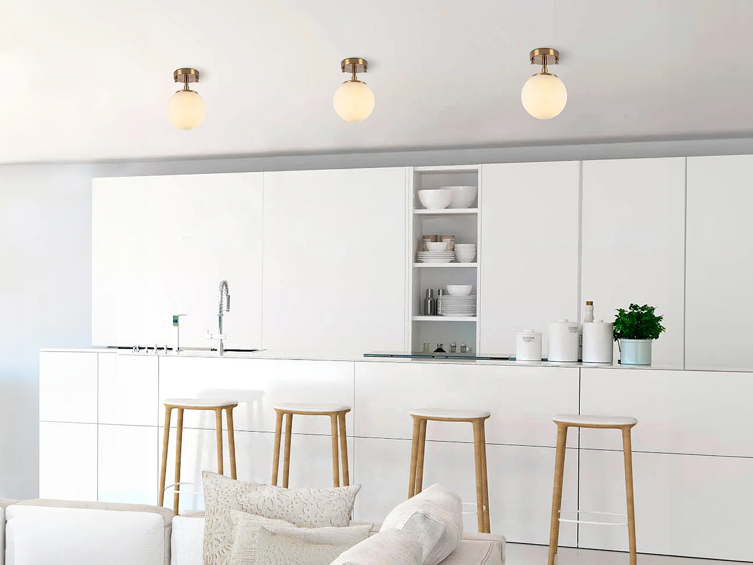 Candeeiro de teto em metal com globo D15 x A23 cm dourado e branco - DAMAR