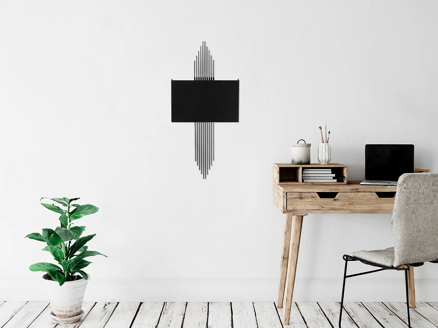 Aplique art déco em metal preto e prateado C22 x A75 cm - SANGARIUS