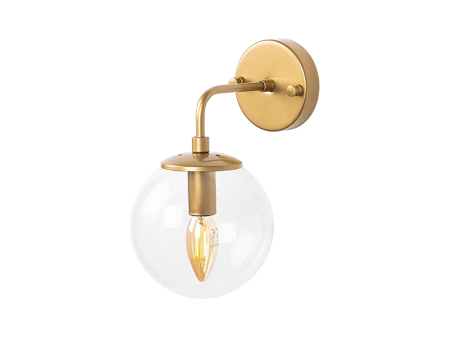 Vägglampa i metall med glob - D. 15 x 27 cm - Guldfärgad - BARLATI