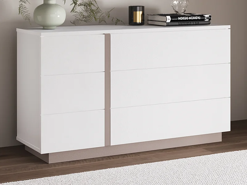 Ladekast NAPOLI - 6 laden - Wit en taupe