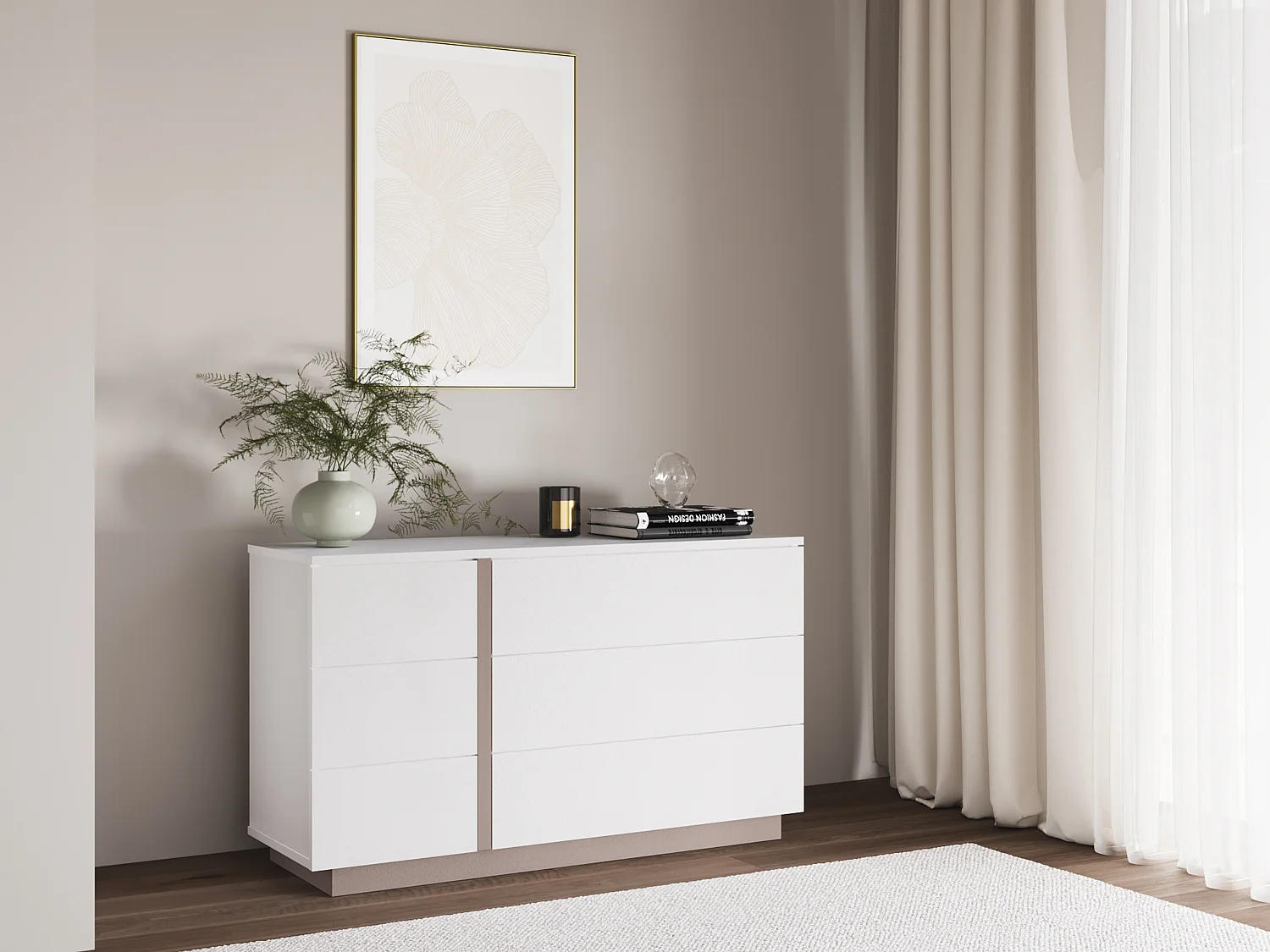 Commode 6 tiroirs - Blanc et taupe - NAPOLI II