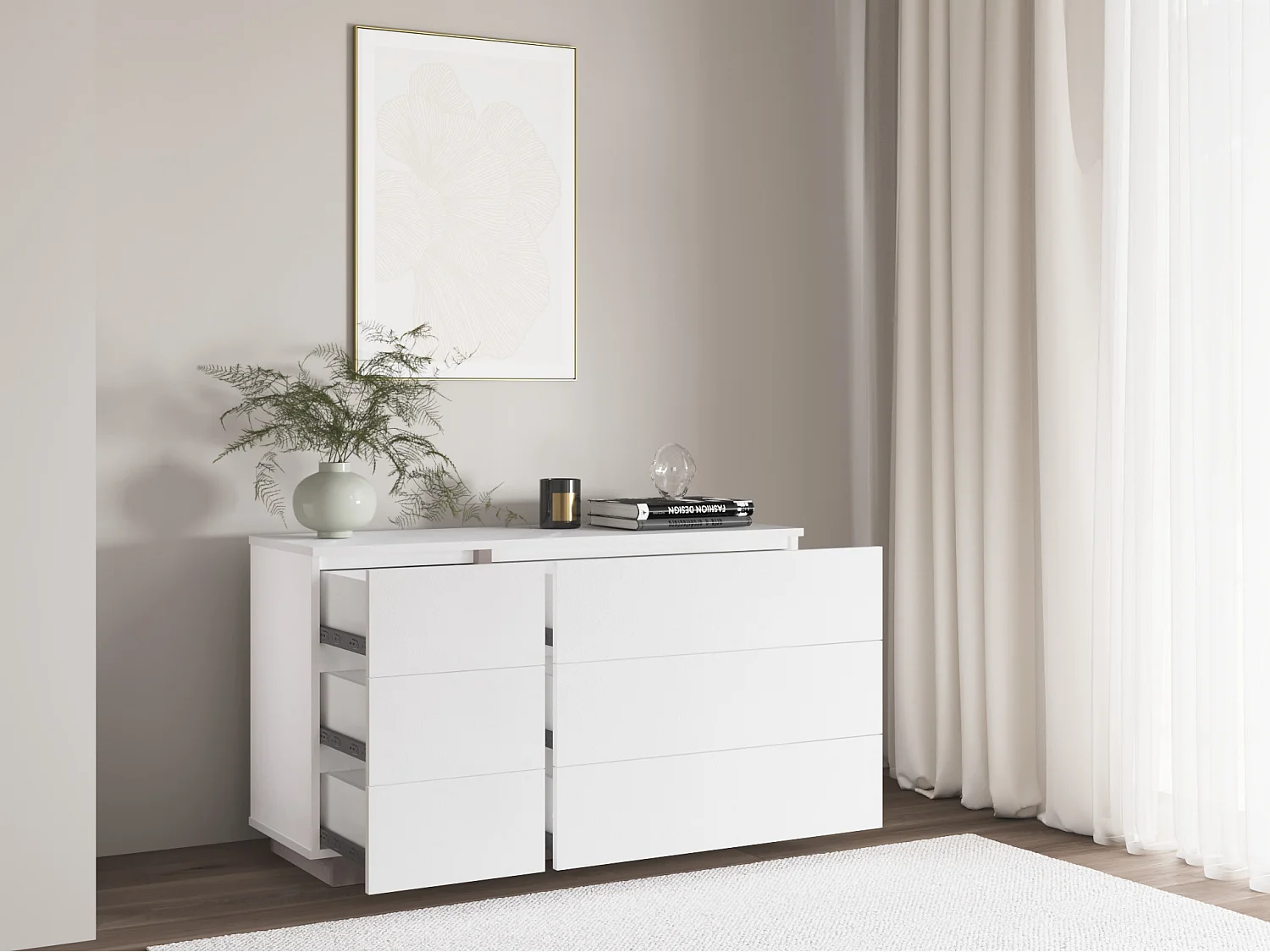 Komoda NAPOLI – 6 szuflad – Kolor biały i taupe