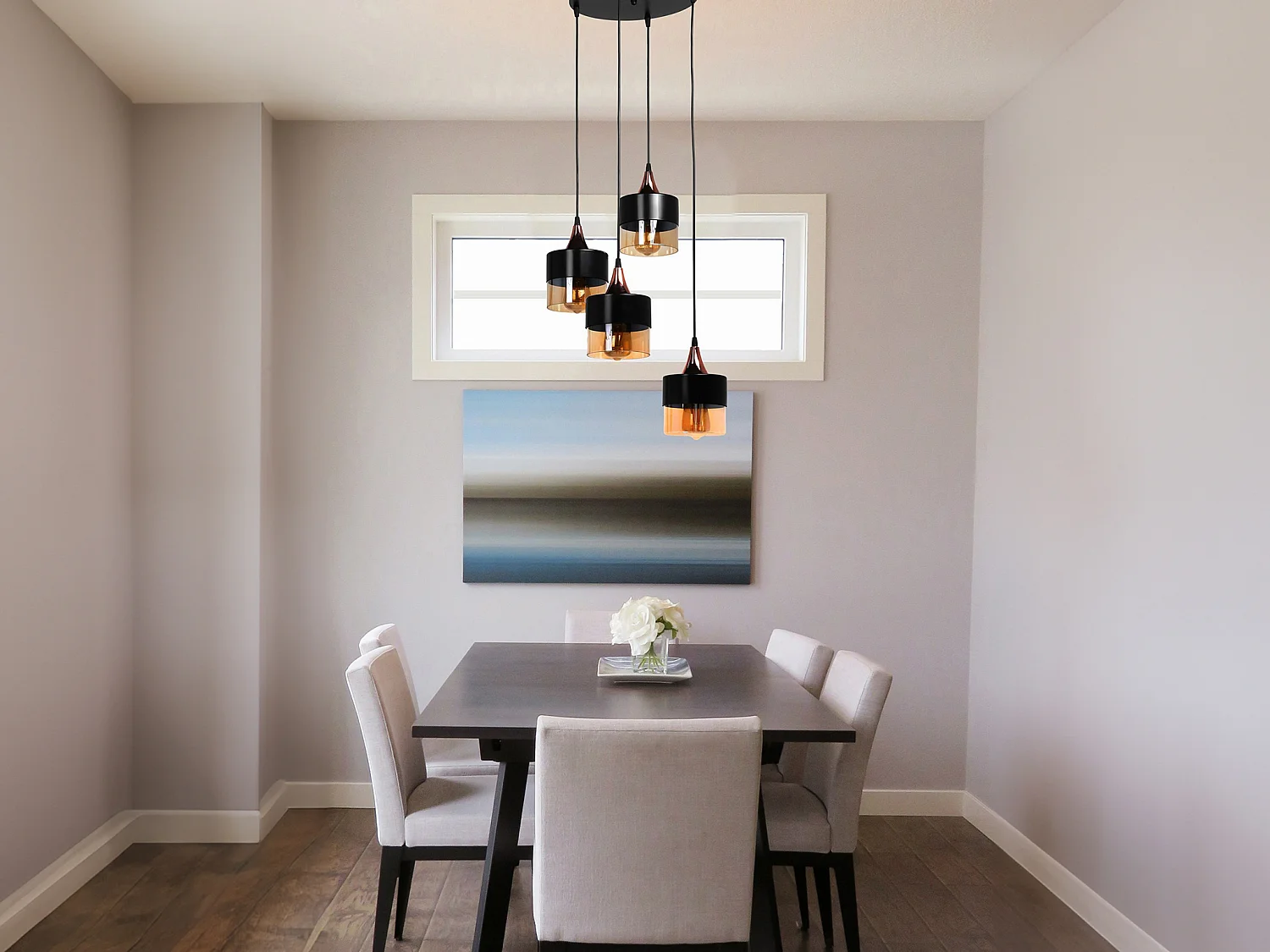 Lustre en métal 4 abat-jours -  D.30 x H.65 cm - Noir et verre ambré -  GARALI