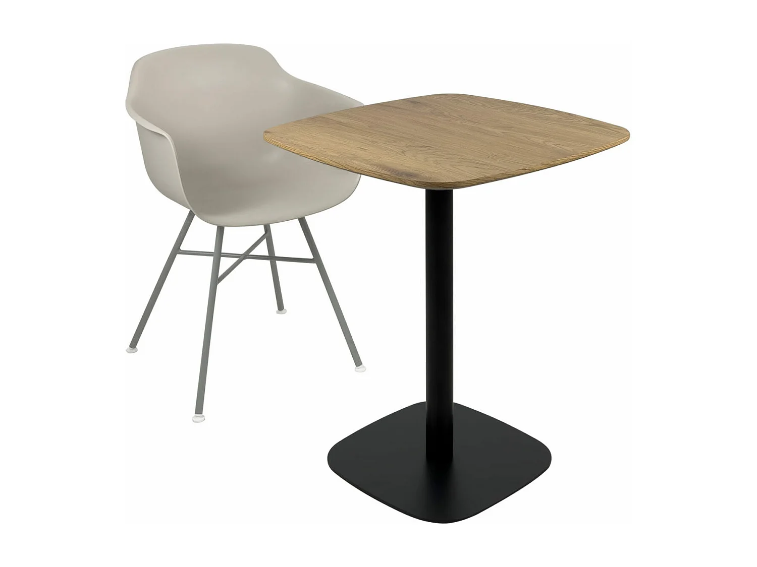 Mesa de bistró para cocina, altura de 75 cm, tablero de 60x60 cm, 1-2 personas, patas de metal SILA (negro y madera)