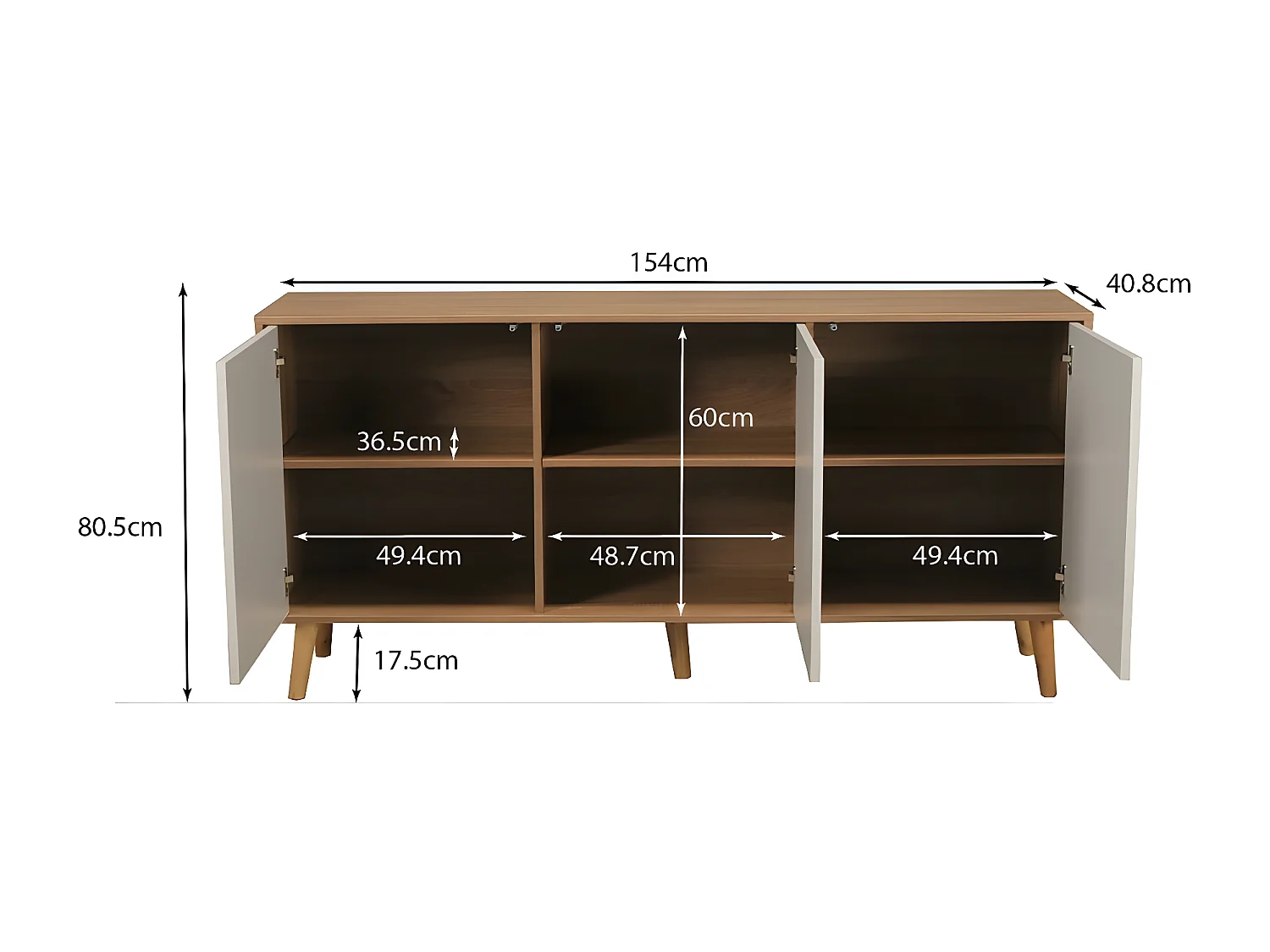 Bahut Norway 3 portes / chêne blanchi et blanc