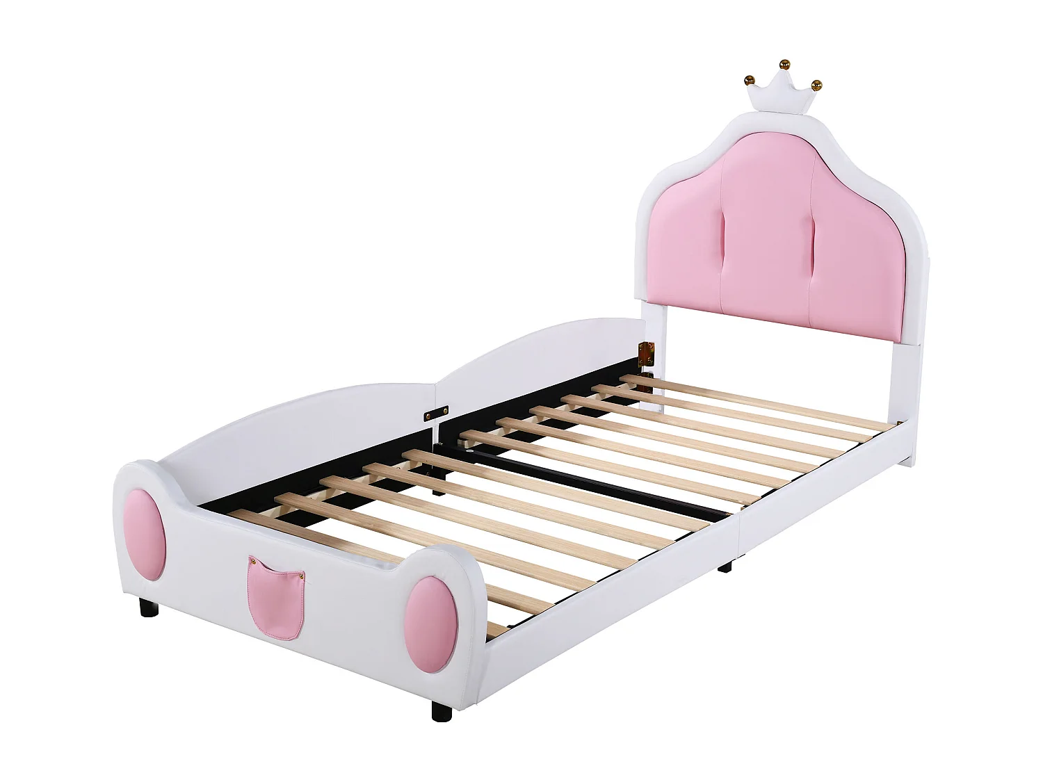 Lit enfant 90x200 cm en similicuir - tête de lit avec moulure couronnée - Blanc