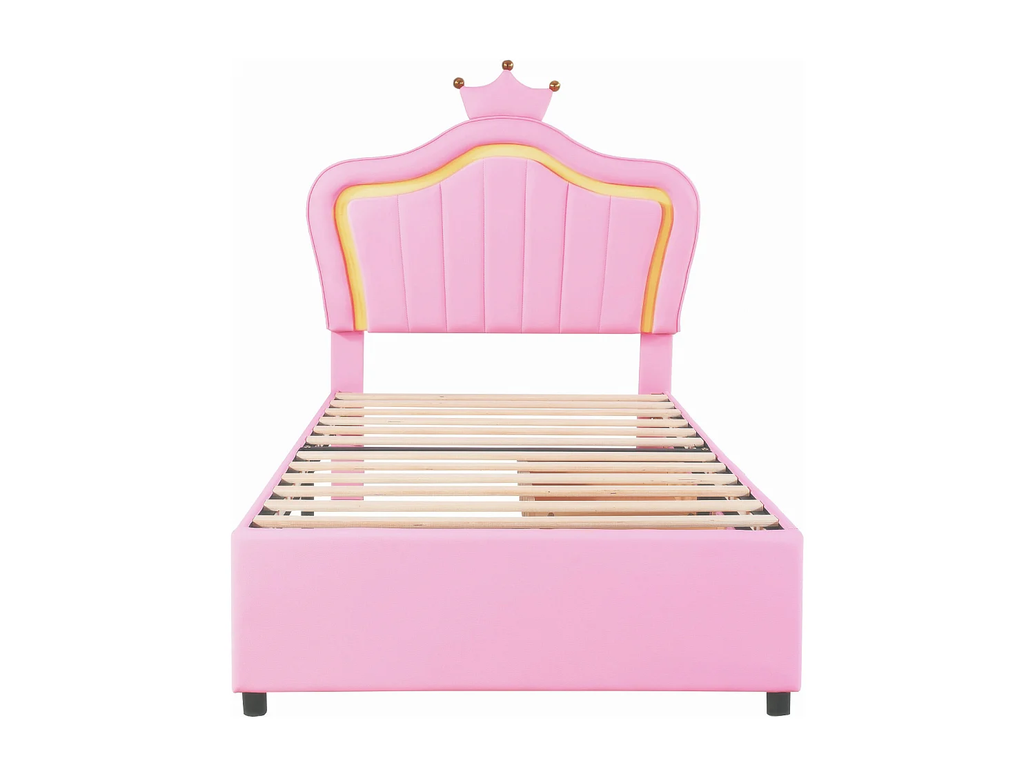 Lit enfant en similicuir 90x200 cm - avec LED et 2 tiroirs - avec sommier à lattes - Rose