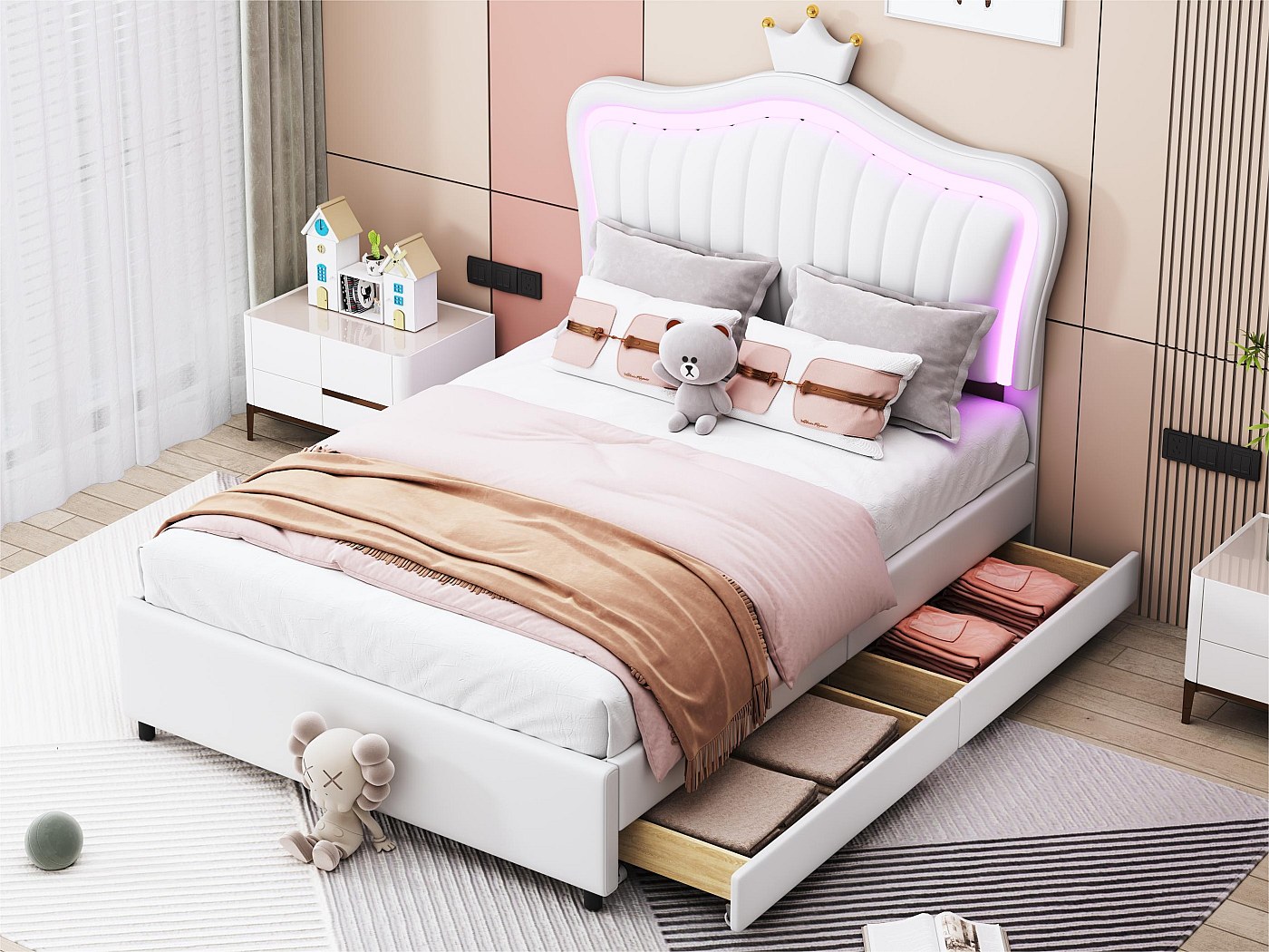 Testiera Divano Letto Con 2 Cassetti - Lino Grigio/Beige, 90x200 Cm, Struttura In Legno E Rete, Per Camera Ospiti O Bambini - Foto 7