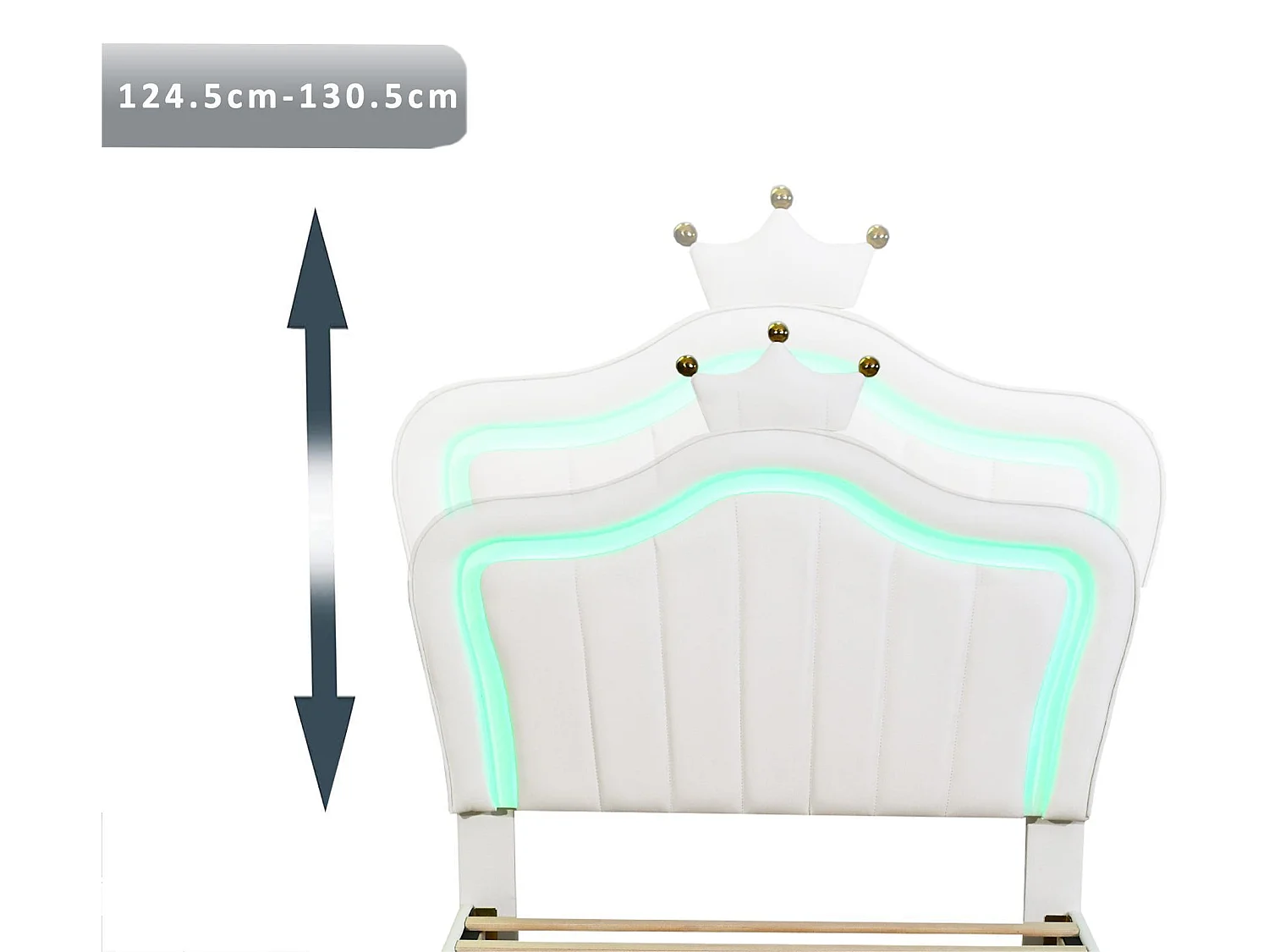 Kinderbett aus Kunstleder 90x200 cm – mit LED und 2 Schubladen – mit Lattenrost – Weiß