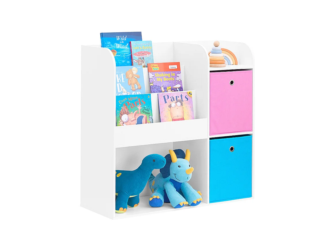 SoBuy Étagère de Rangement pour Livres et Jouets Enfant Bibliothèque Étagère à Livres Meuble de Rangement Multifonctionnel avec 2 Paniers, 89x35x87 cm, KMB37-F