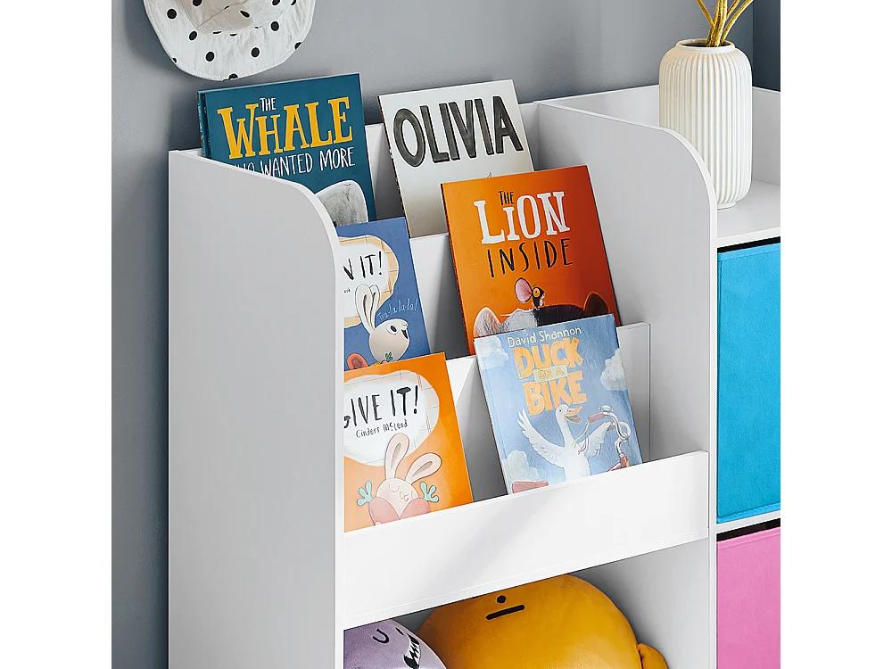 SoBuy Étagère de Rangement pour Livres et Jouets Enfant Bibliothèque Étagère à Livres Meuble de Rangement Multifonctionnel avec 2 Paniers, 89x35x87 cm, KMB37-F