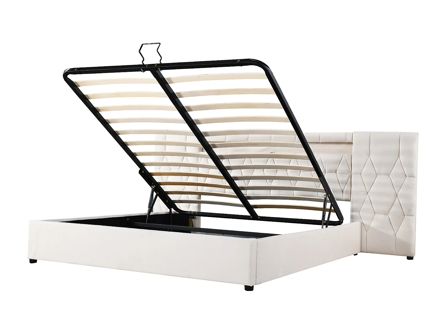 Łóżko z pojemnikiem 160x200 cm z weluru - z LED i gniazdem USB - Beżowe