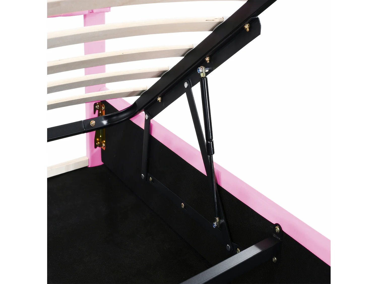 Bettkasten aus Kunstleder, 140 x 200 cm – mit LED und Lattenrost – Rosa