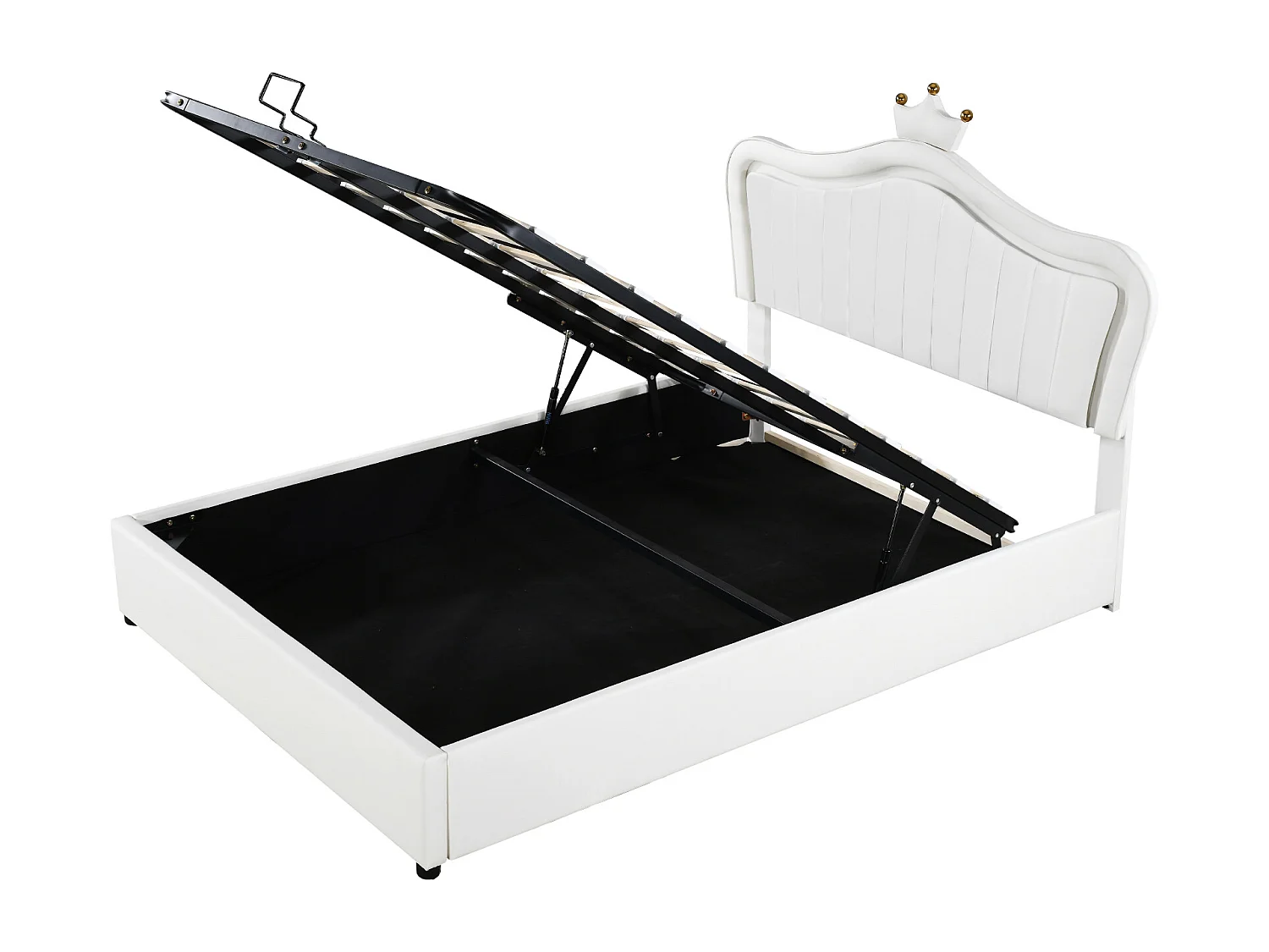 Cama contenedor de piel sintética 140x200 cm - con LED y somier - Blanco