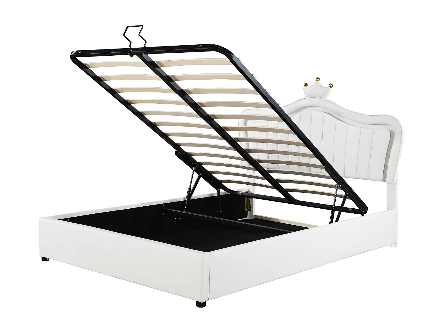 Cama contenedor de piel sintética 140x200 cm - con LED y somier - Blanco