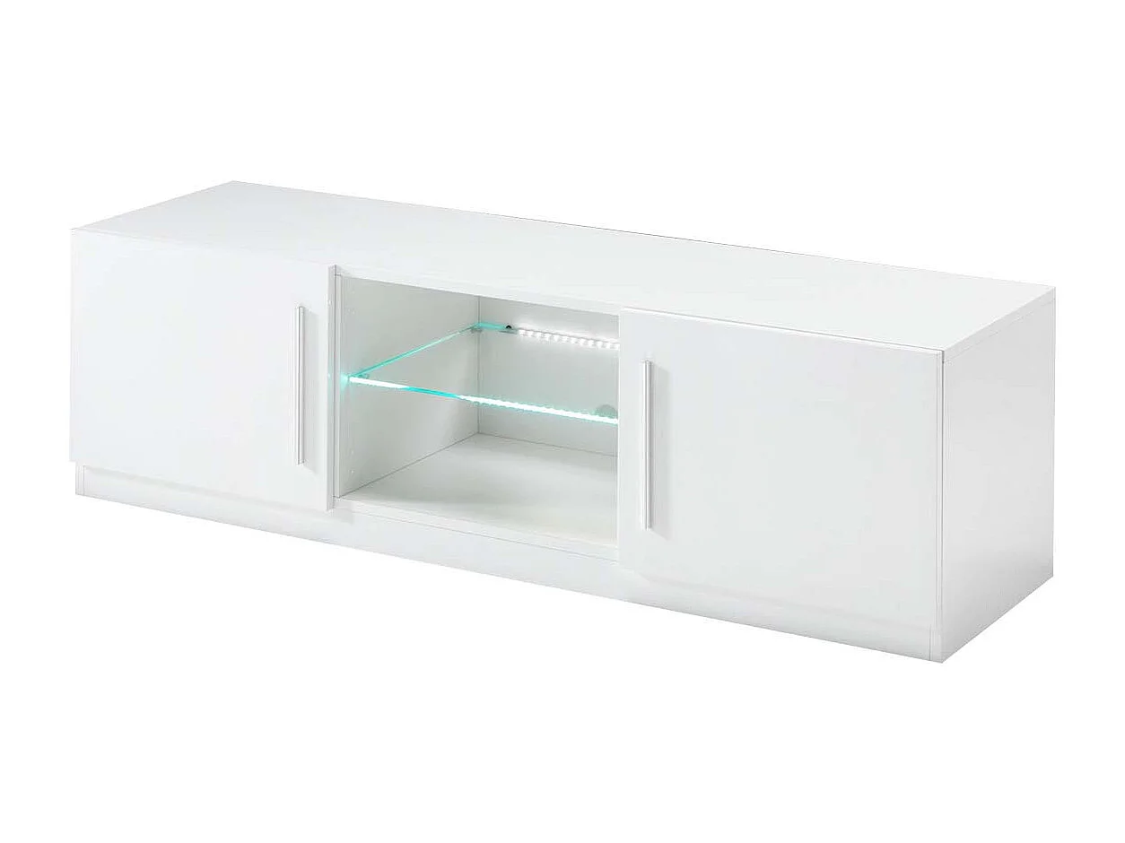 CLARK - Ensemble Salon Complet Laqué Blanc Meuble TV et Vitrines avec Leds + Table Basse