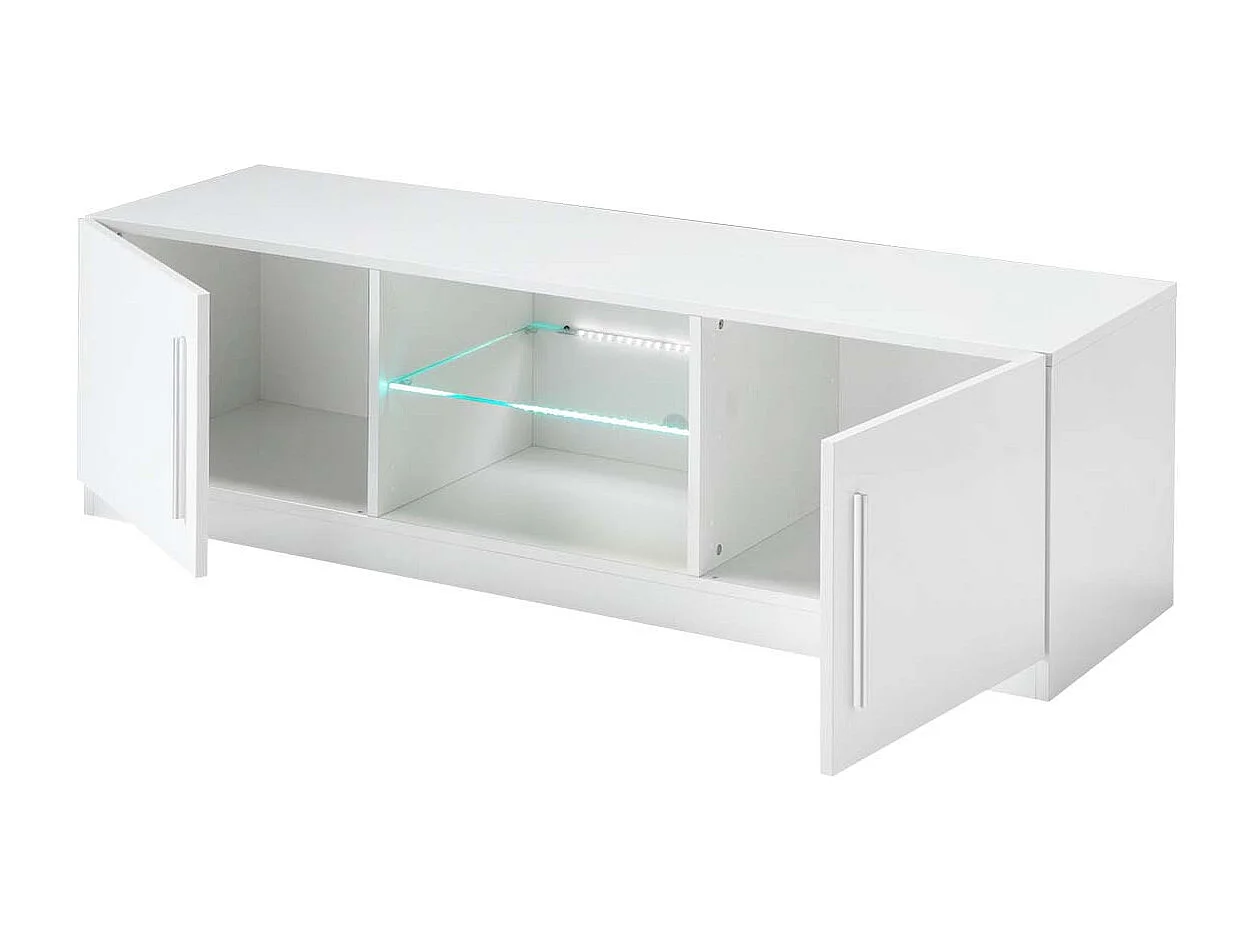 CLARK - Ensemble Salon Complet Laqué Blanc Meuble TV et Vitrines avec Leds + Table Basse