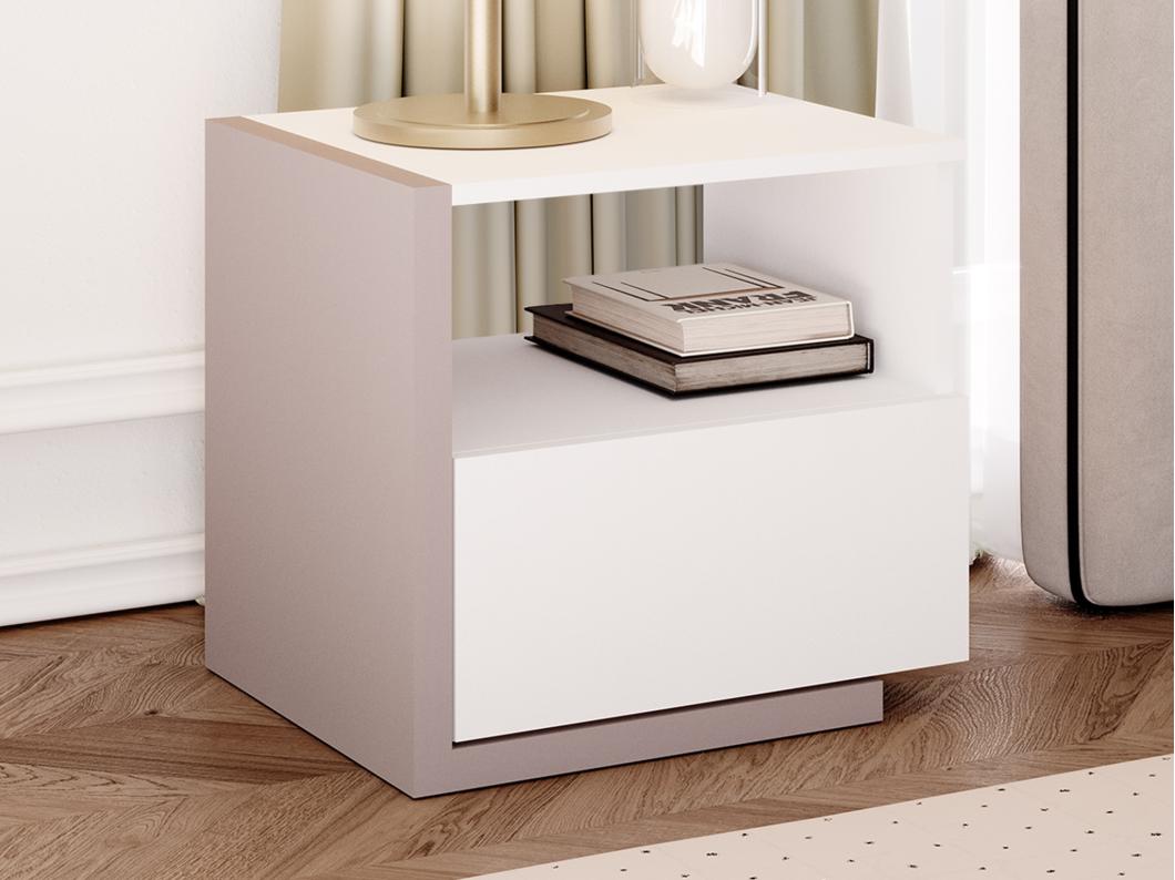 Mesa de cabeceira escandinava - 1 gaveta e 1 nicho - Branco e taupe - NAPOLI II
