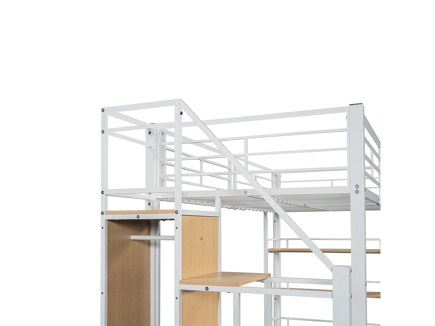 Lit mezzanine 90x200 cm - avec petite armoire et étagères de rangement - Blanc