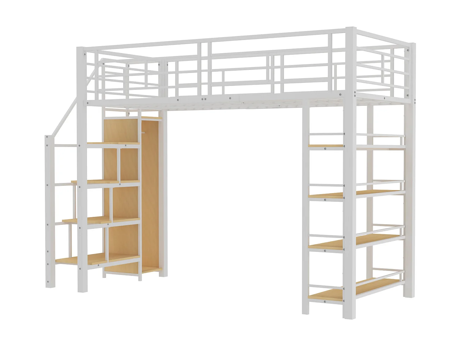 Cama alta 90x200 cm - com pequeno guarda-roupa e prateleiras de arrumação - Branco