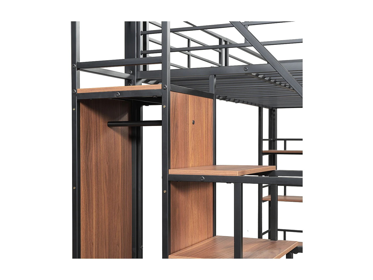 Lit mezzanine 90x200 cm - avec petite armoire et étagères de rangement - Noir