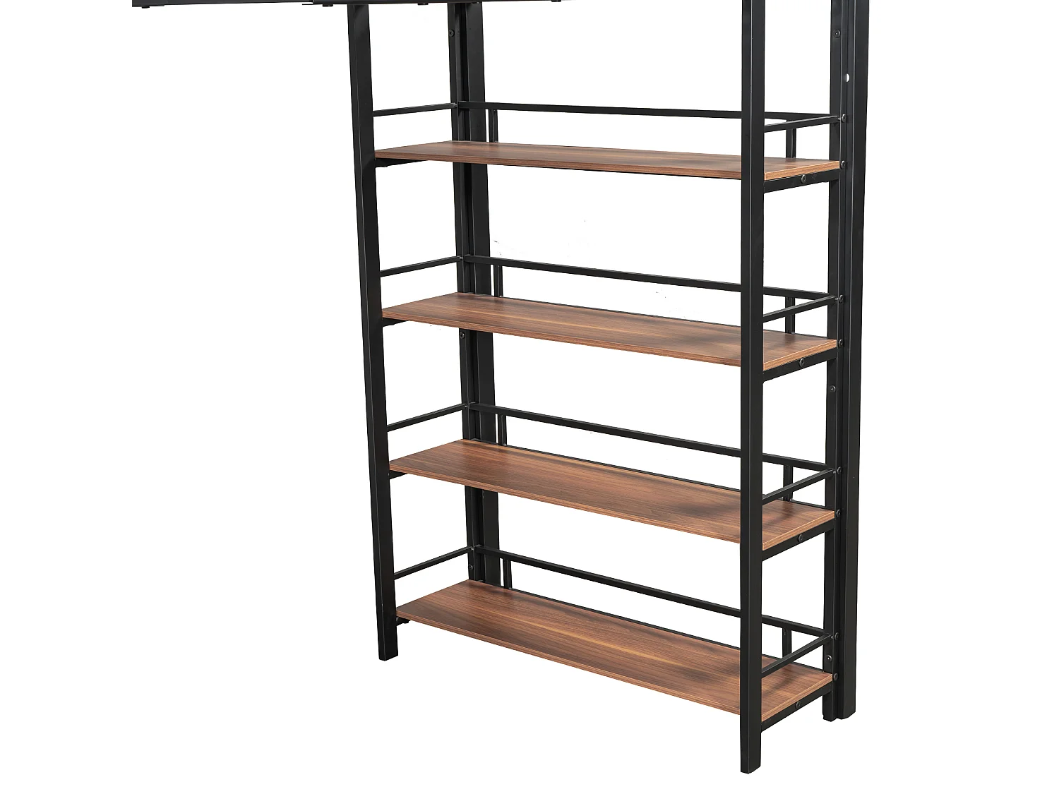 Lit mezzanine 90x200 cm - avec petite armoire et étagères de rangement - Noir