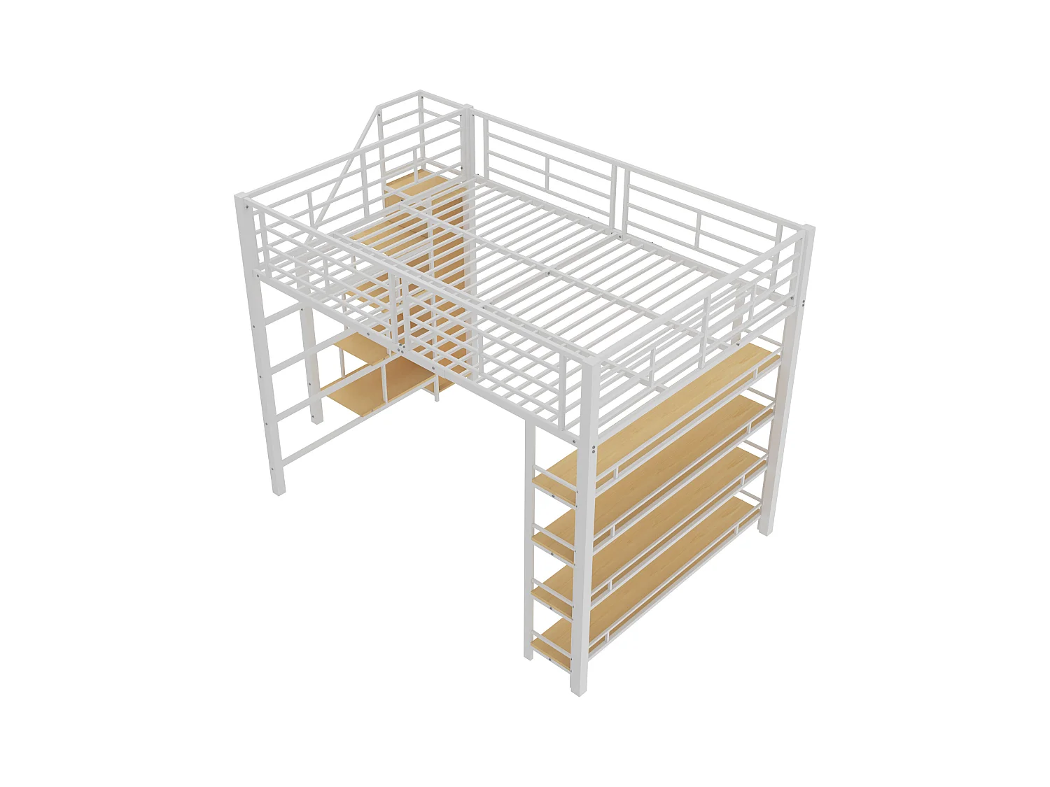 Cama entresuelo 140x200 cm - con pequeño armario y estantes de almacenamiento - Blanco