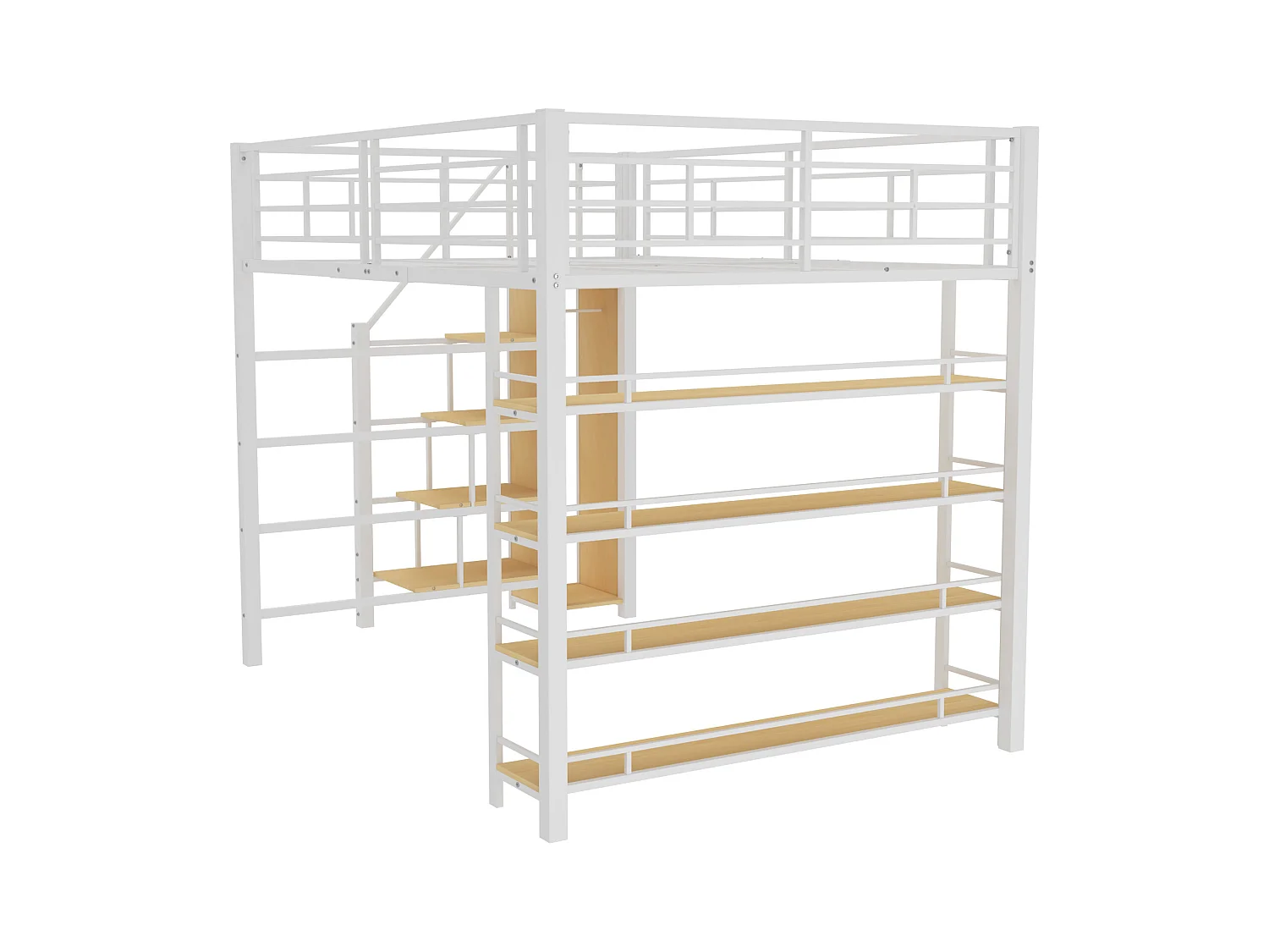 Cama entresuelo 140x200 cm - con pequeño armario y estantes de almacenamiento - Blanco