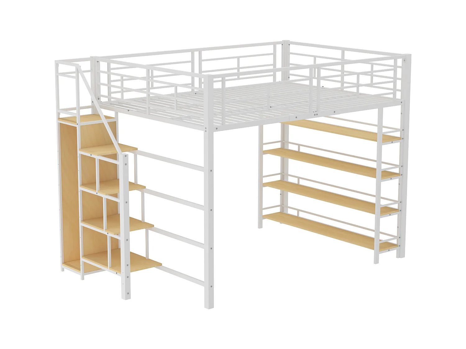 Cama entresuelo 140x200 cm - con pequeño armario y estantes de almacenamiento - Blanco