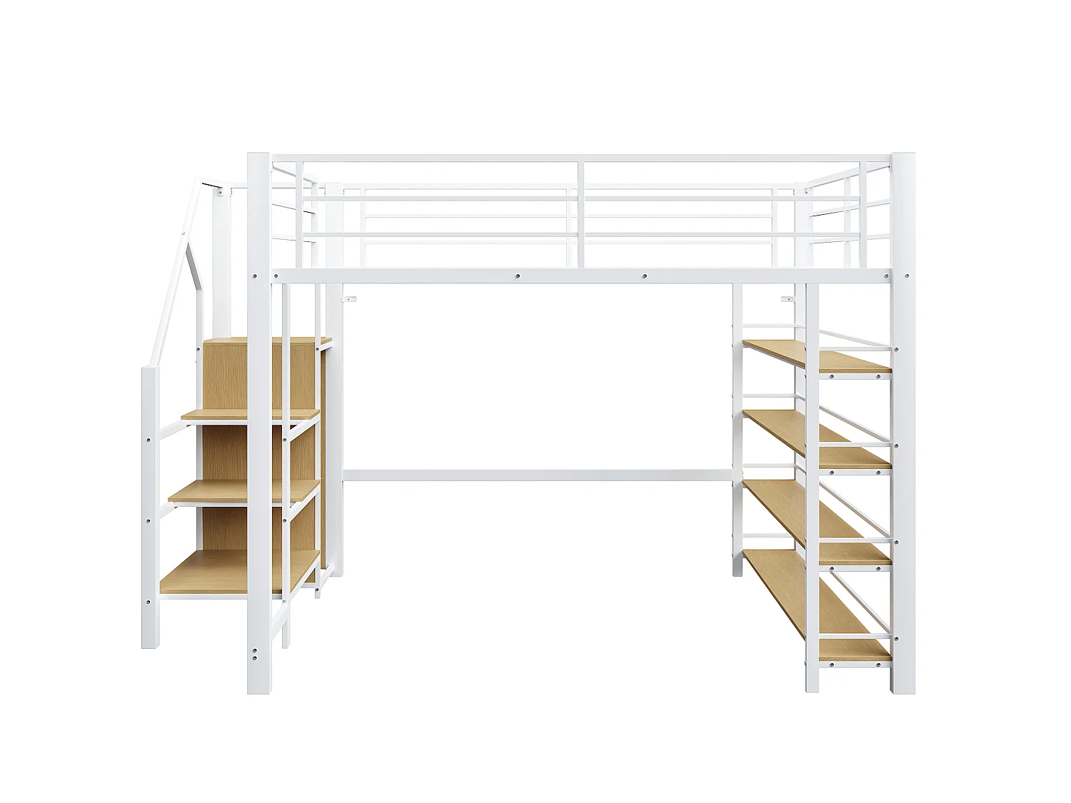 Hochbett 140 x 200 cm – mit kleinem Kleiderschrank und Ablagen – Weiß