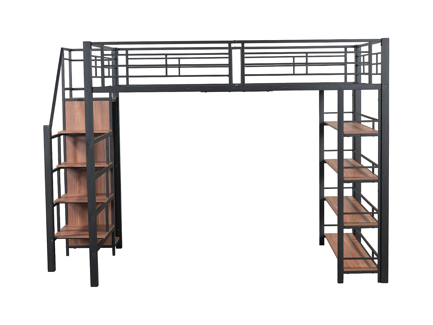Cama entresuelo 140x200 cm - con pequeño armario y estantes de almacenamiento - Negro