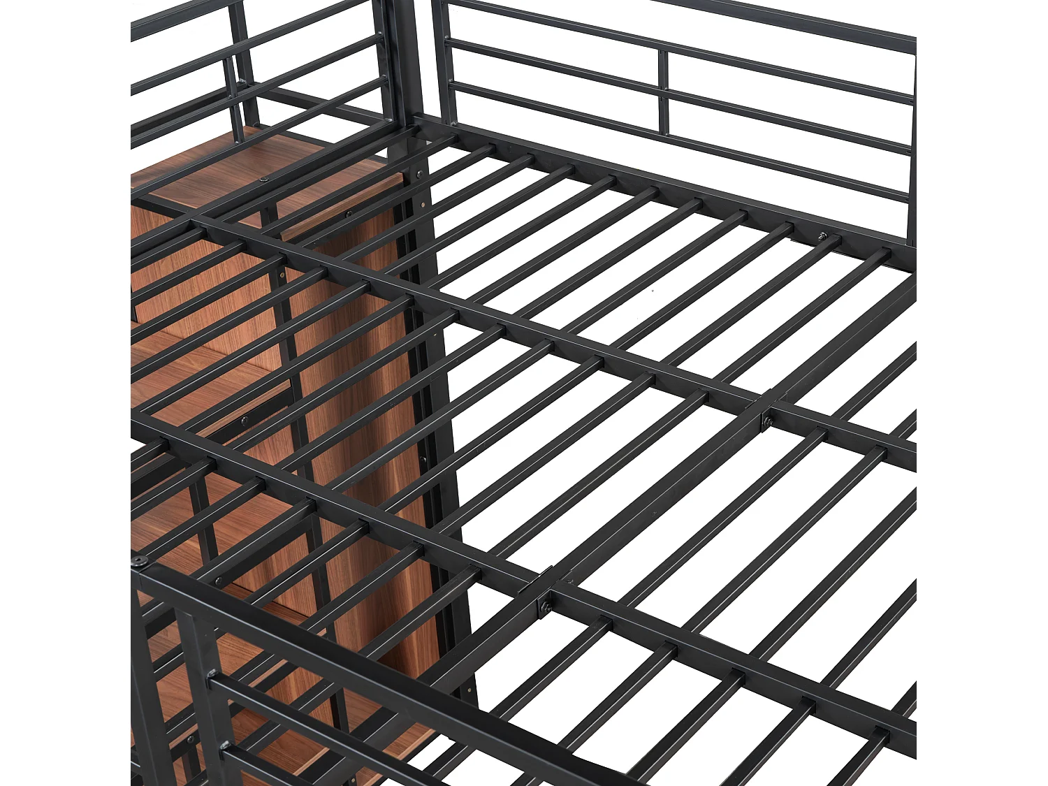 Mezzaninebed 140x200 cm - met kleine kledingkast en opbergplanken - Zwart