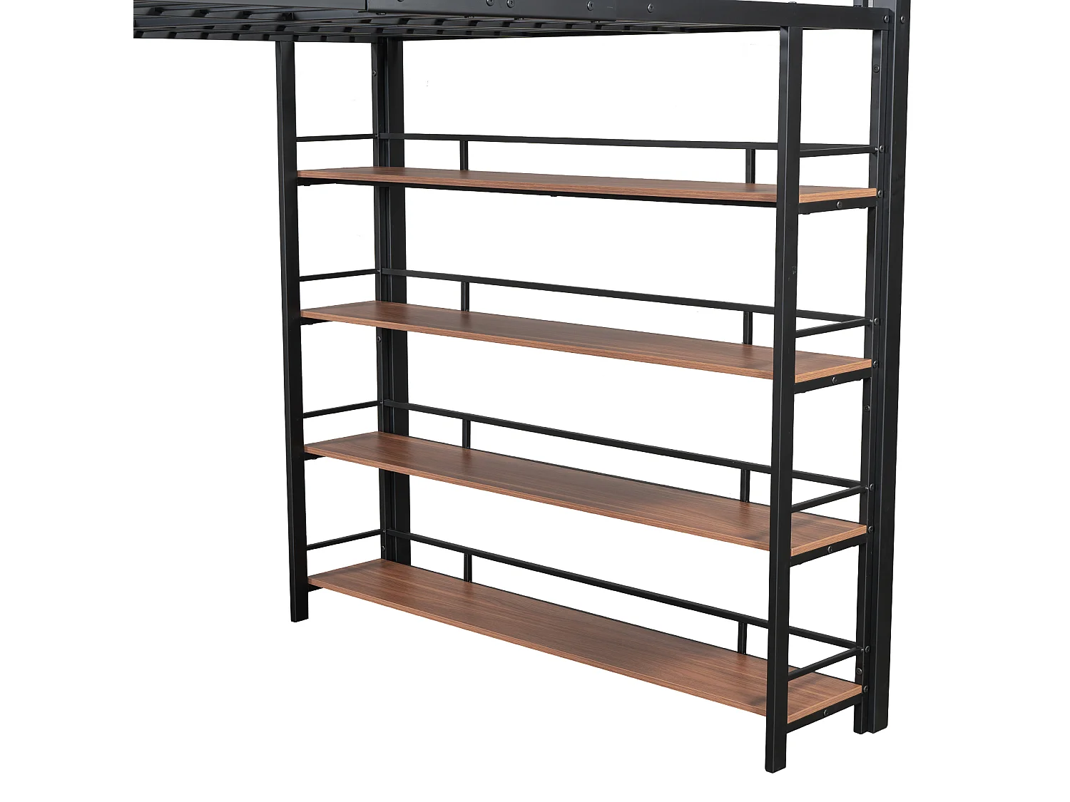 Mezzaninebed 140x200 cm - met kleine kledingkast en opbergplanken - Zwart