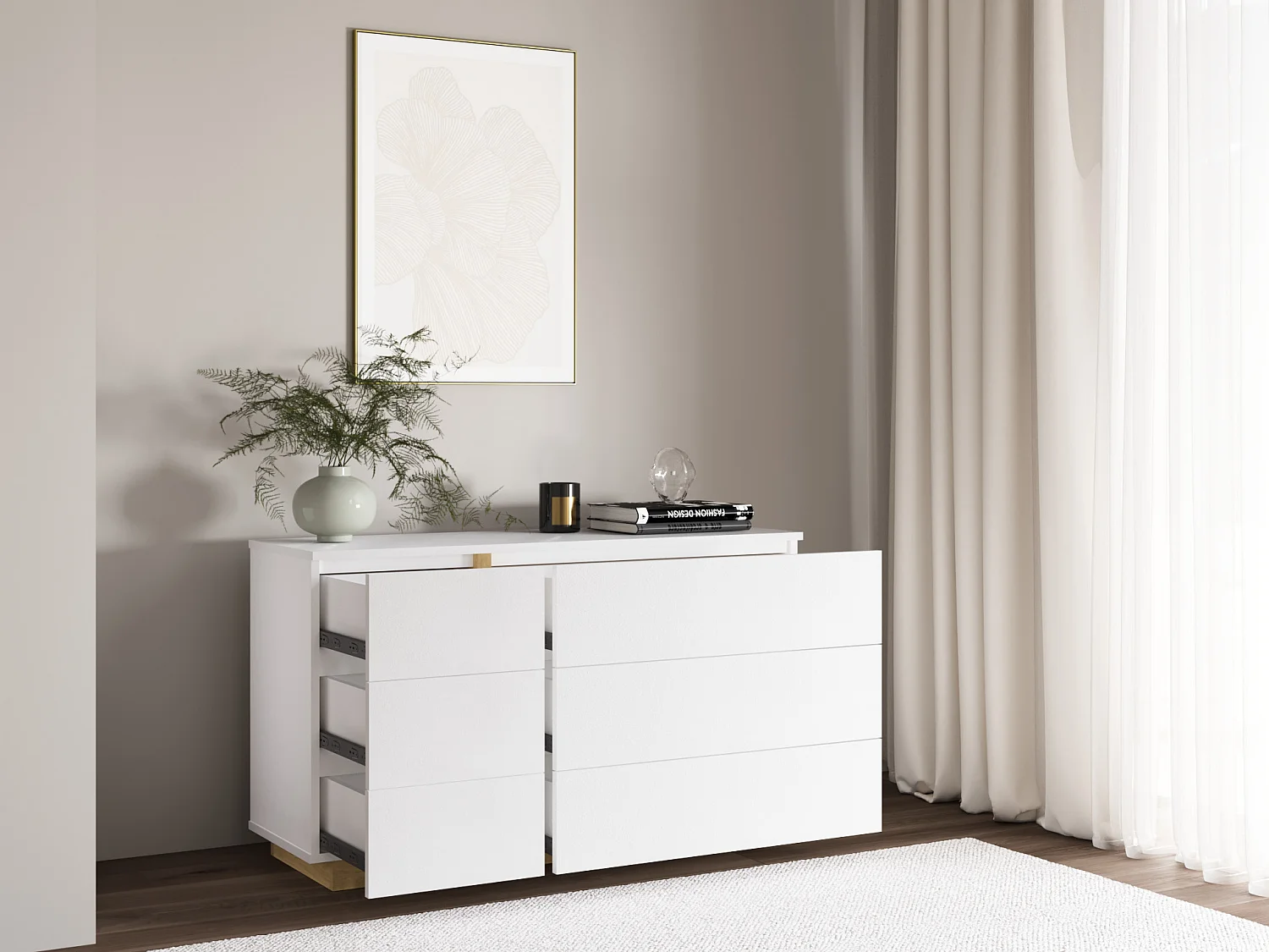 Commode 6 tiroirs - Blanc et naturel - NAPOLI II