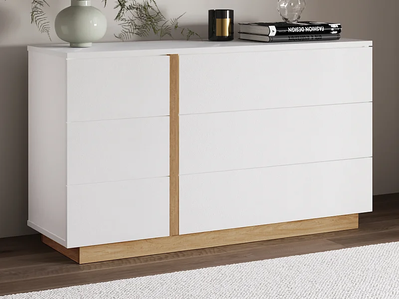 Commode 6 tiroirs - Blanc et naturel - NAPOLI II