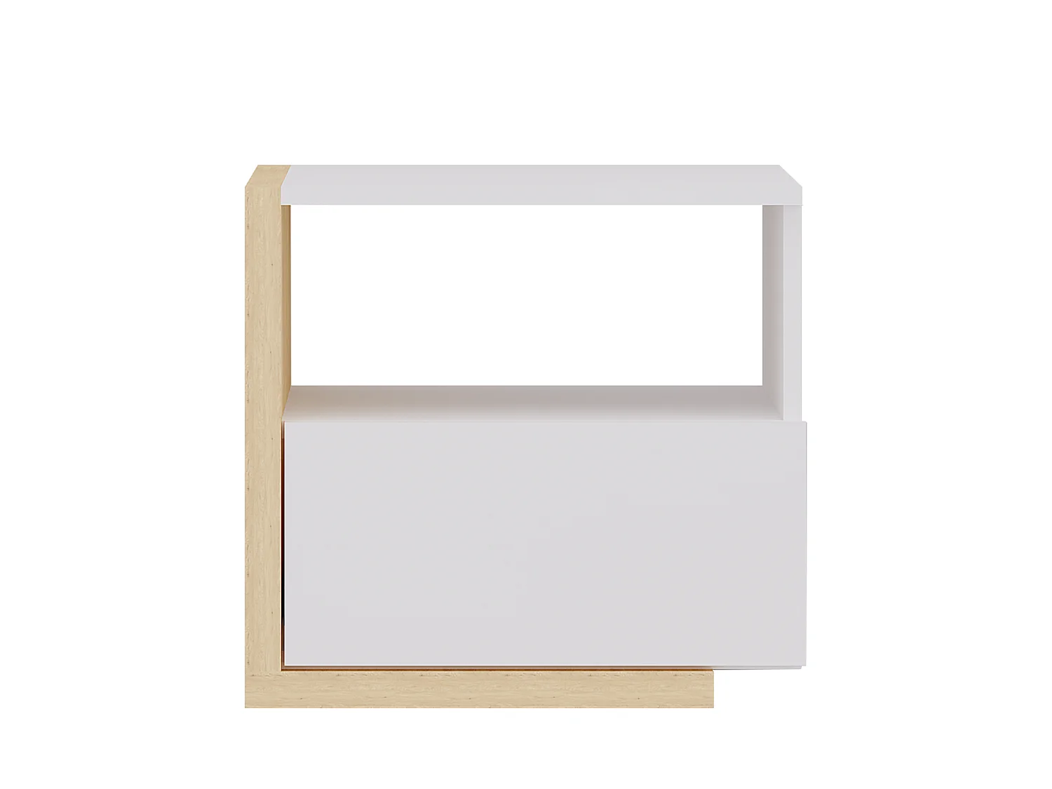 Table de chevet - 1 tiroir et 1 niche - Blanc et naturel - NAPOLI II