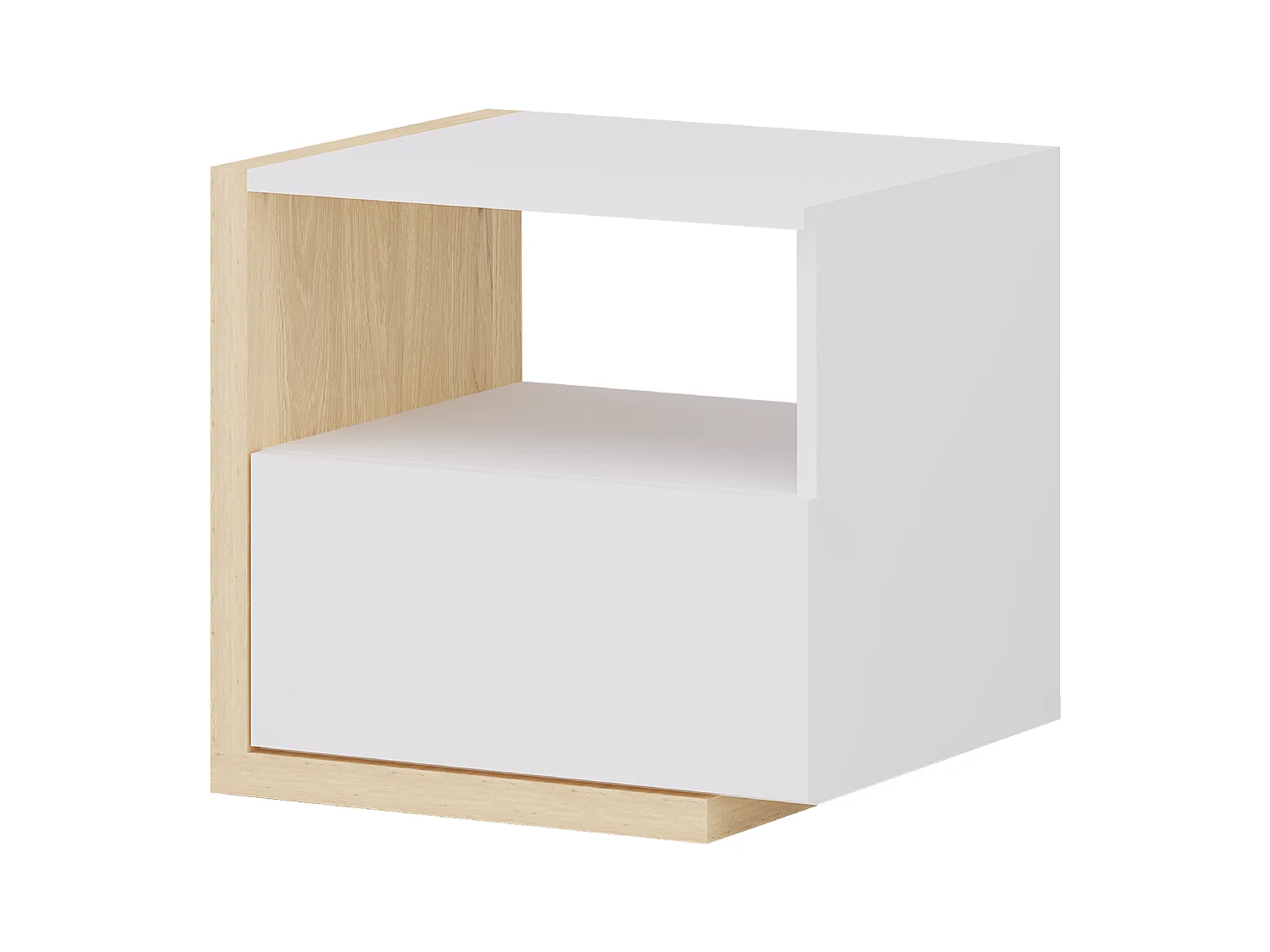 Mesita de noche escandinava - 1 cajón y 1 estante - Blanco y natural - NAPOLI II