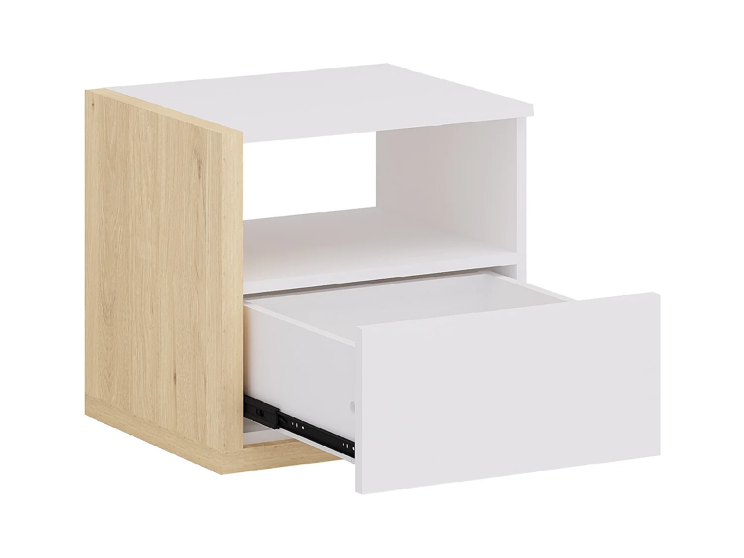 Mesita de noche escandinava - 1 cajón y 1 estante - Blanco y natural - NAPOLI II