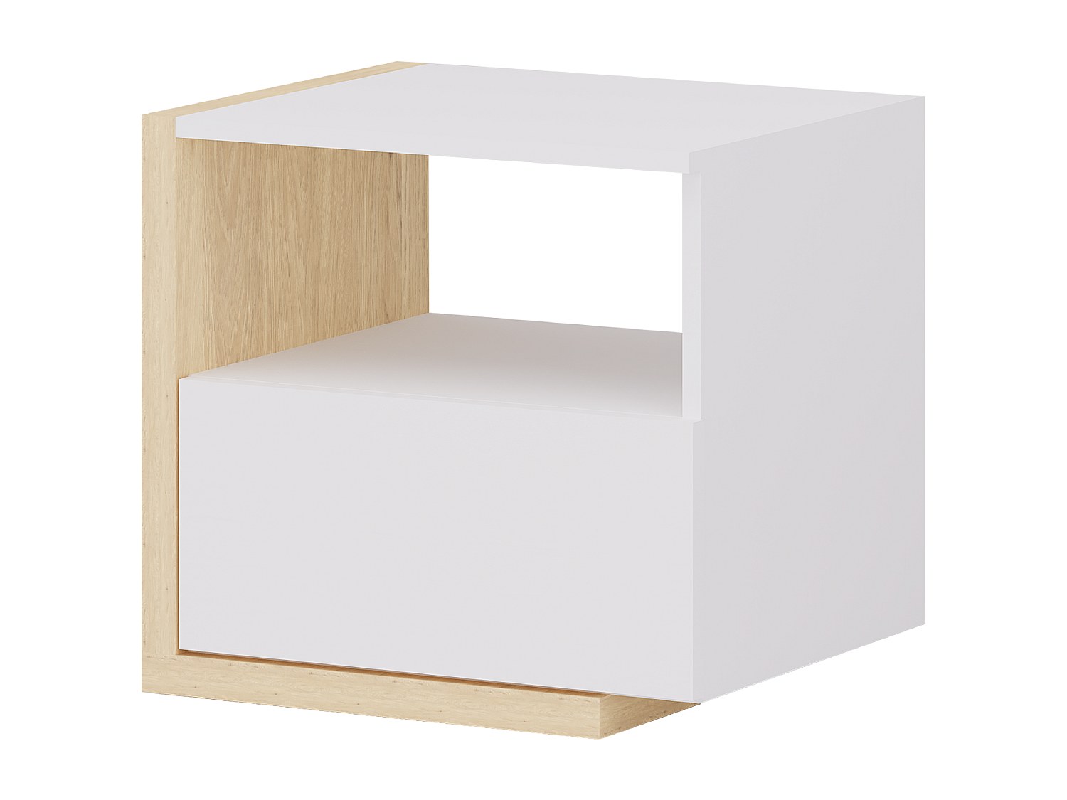 Nachttisch skandinavisch mit 1 Schublade & 1 Ablage - Weiß & Holzfarben - N günstig online kaufen