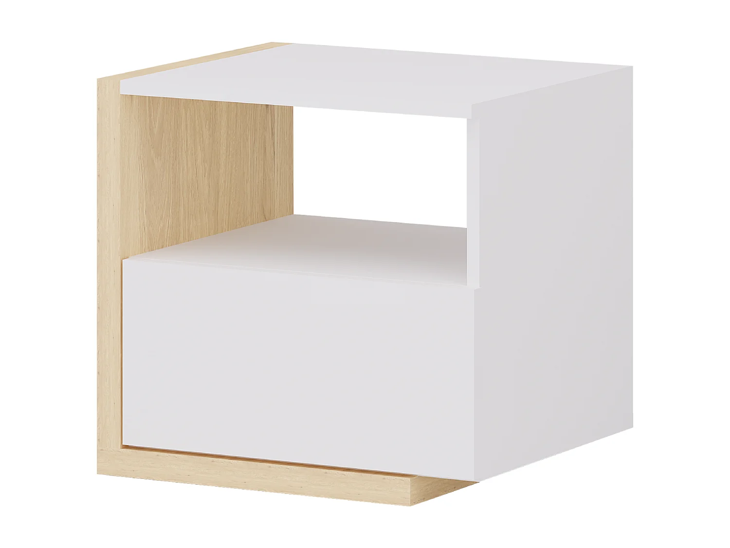 Table de chevet - 1 tiroir et 1 niche - Blanc et naturel - NAPOLI II