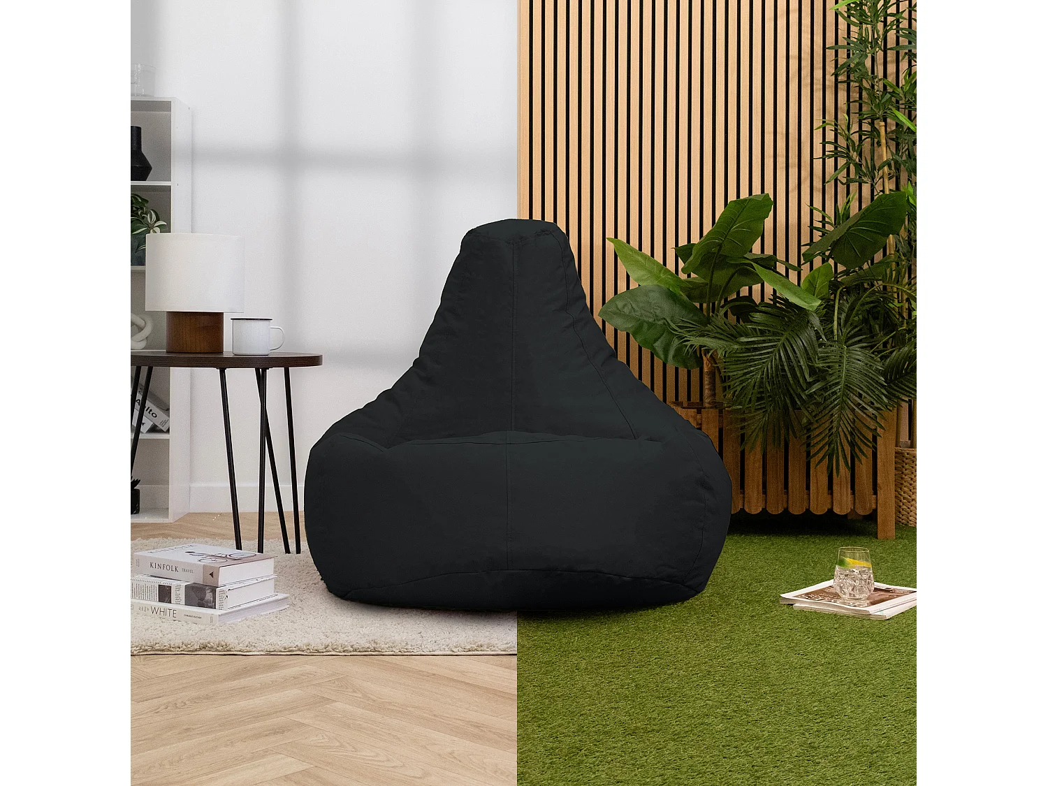 Pouf inclinable à dossier haut pour usage intérieur et extérieur noir - DALTON