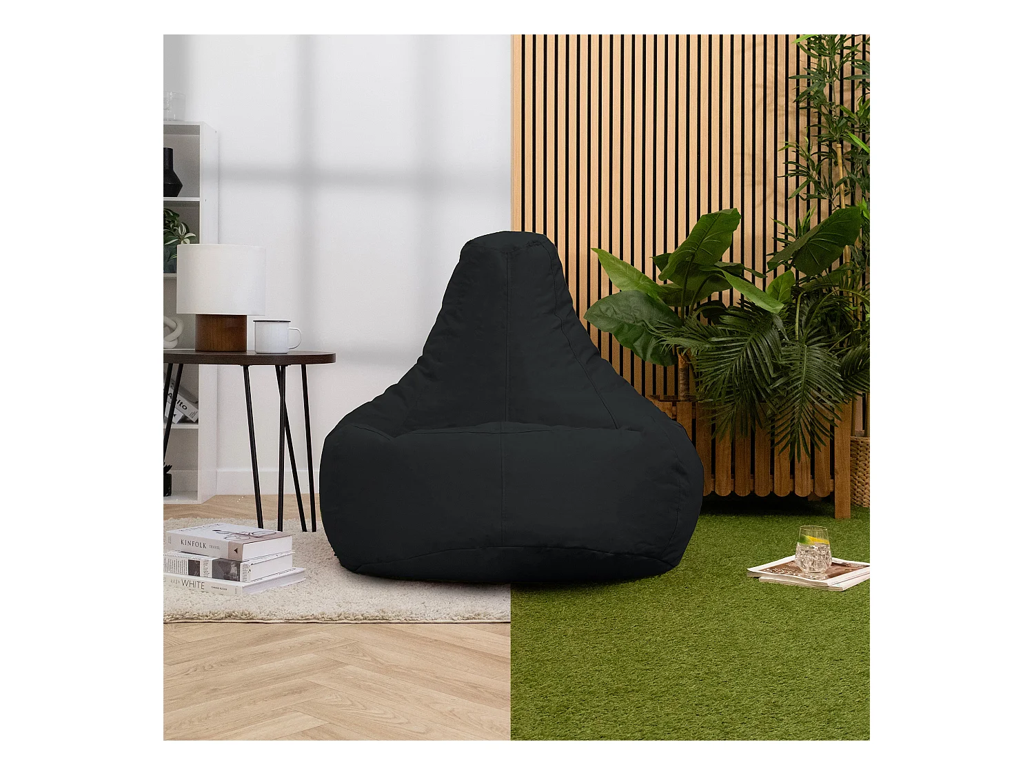 Pouf inclinable à dossier haut pour usage intérieur et extérieur noir - DALTON
