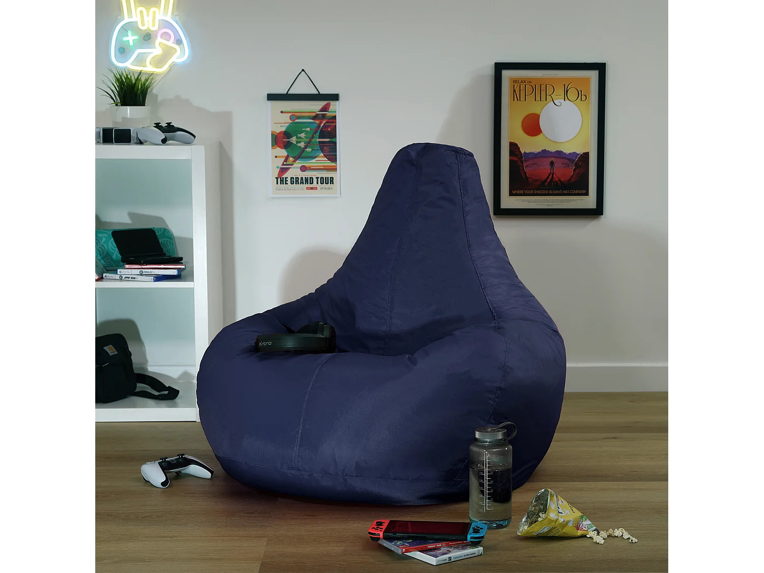 Pouf inclinable à dossier haut pour usage intérieur et extérieur bleu marine - DALTON