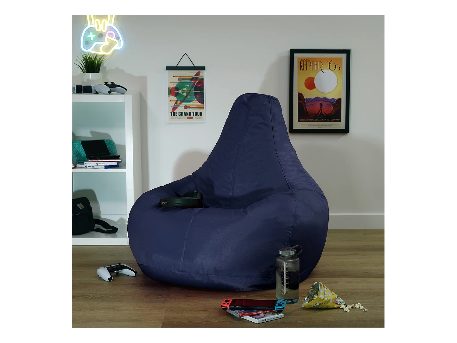 Pouf inclinable à dossier haut pour usage intérieur et extérieur bleu marine - DALTON