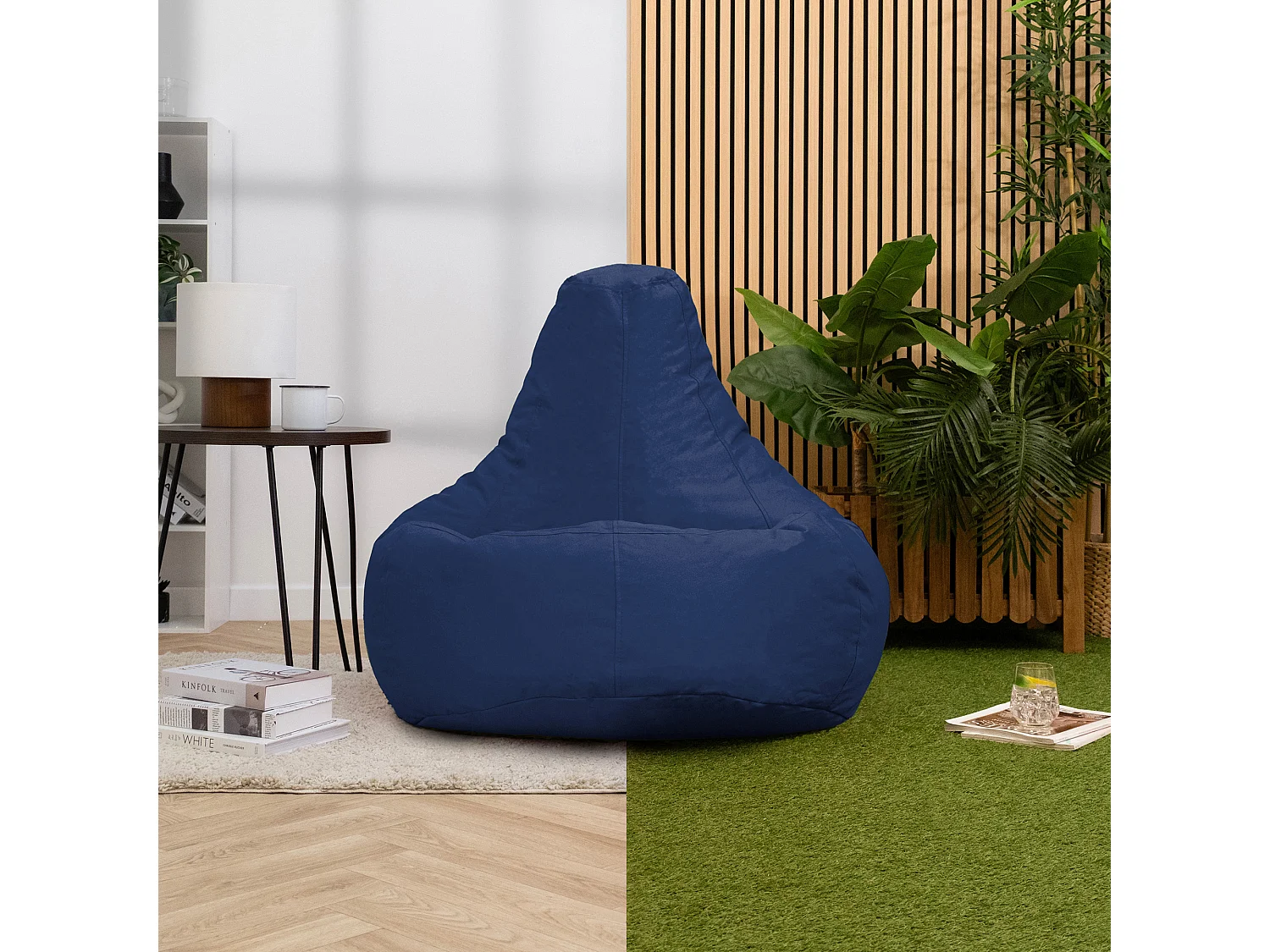 Pouf inclinable à dossier haut pour usage intérieur et extérieur bleu marine - DALTON