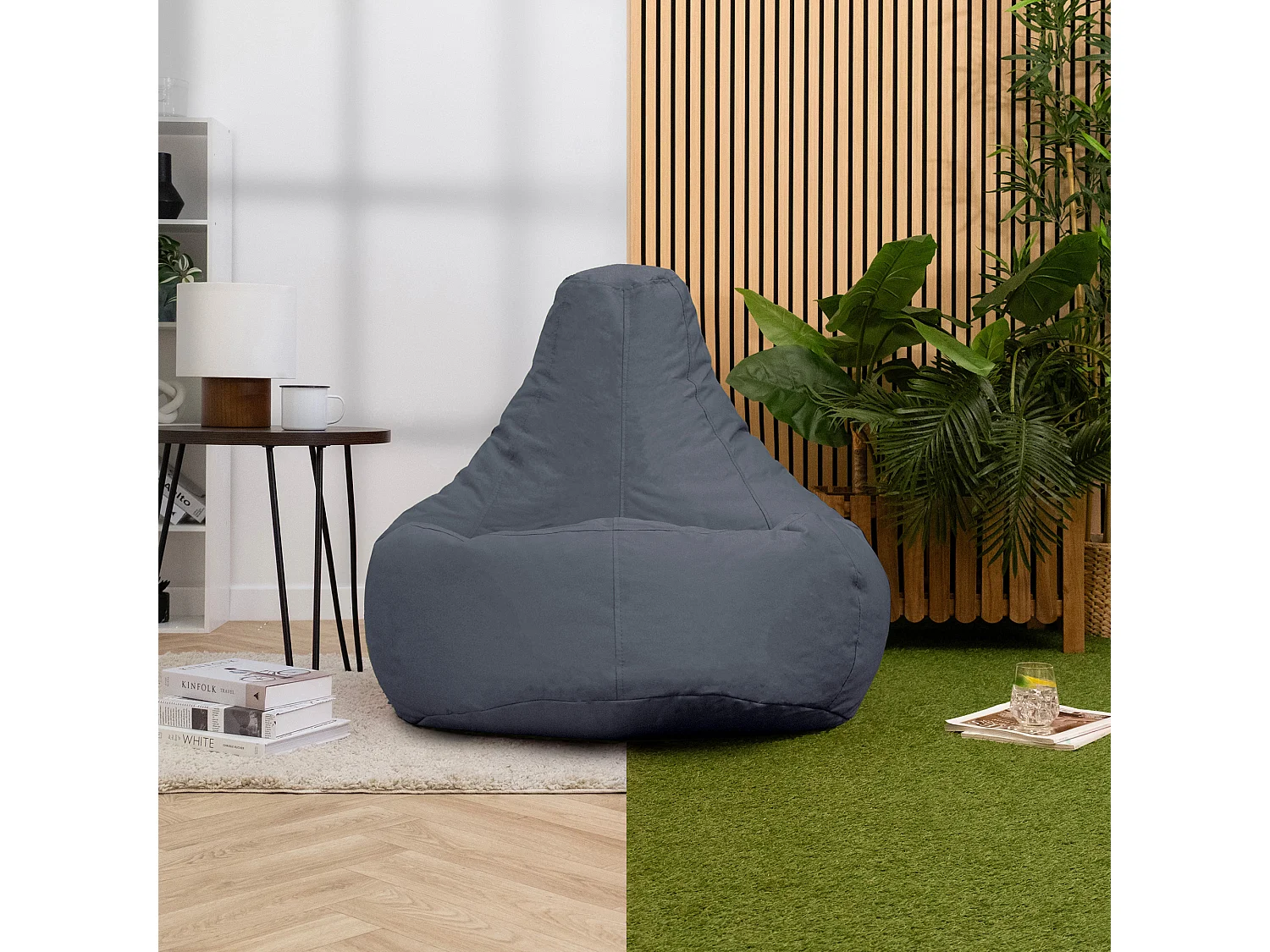 Pouf inclinable à dossier haut pour usage intérieur et extérieur gris anthracite - DALTON